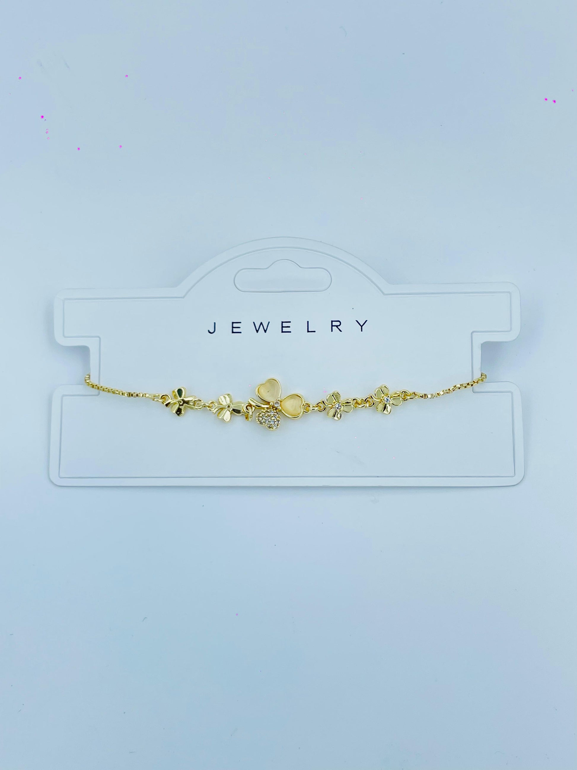 Elegant Floral Butterfly Charm Bracelet – Gold Plated Design