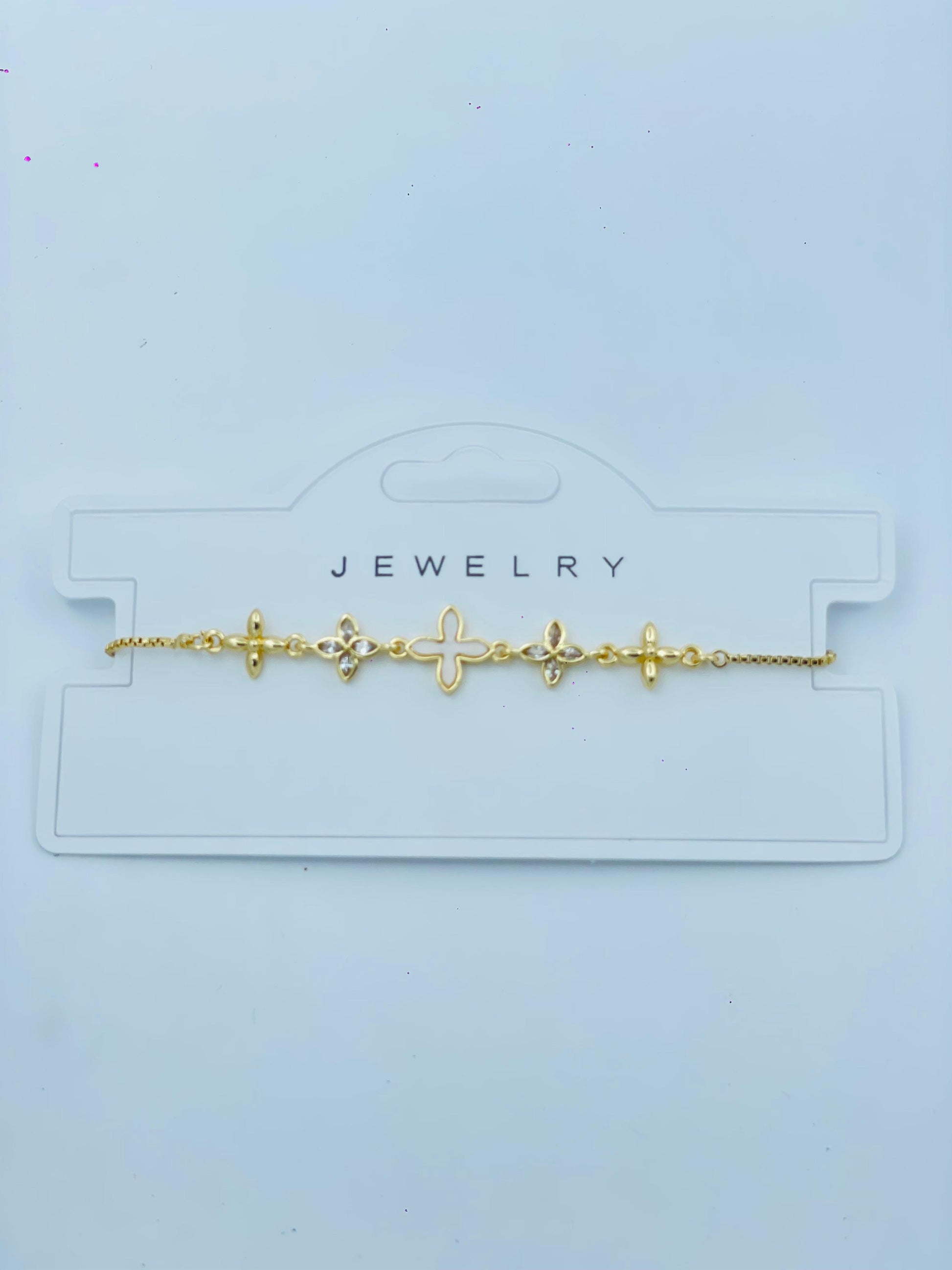 Elegant Floral Cross Bracelet – Minimal Gold Plated Design