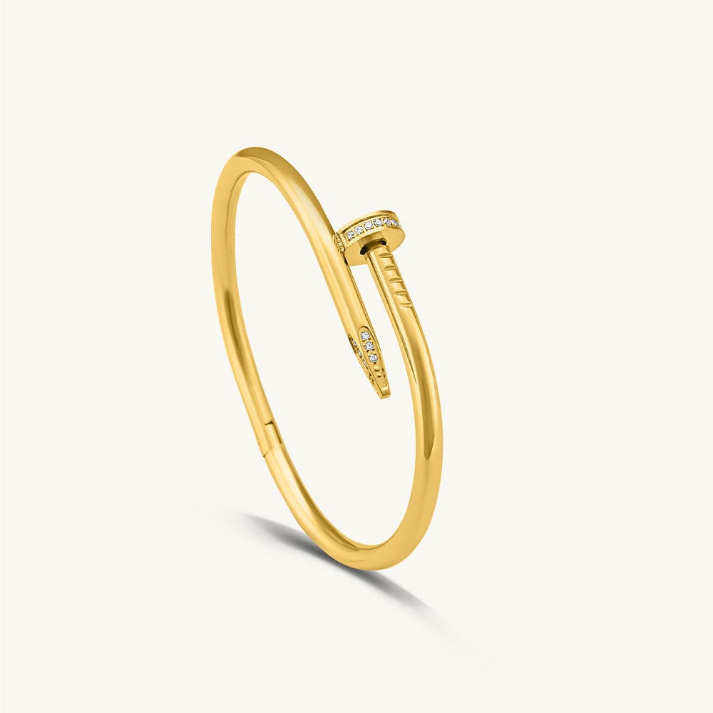 Gold Nail Design Bracelet with CZ Stones – Modern Statement Bangle