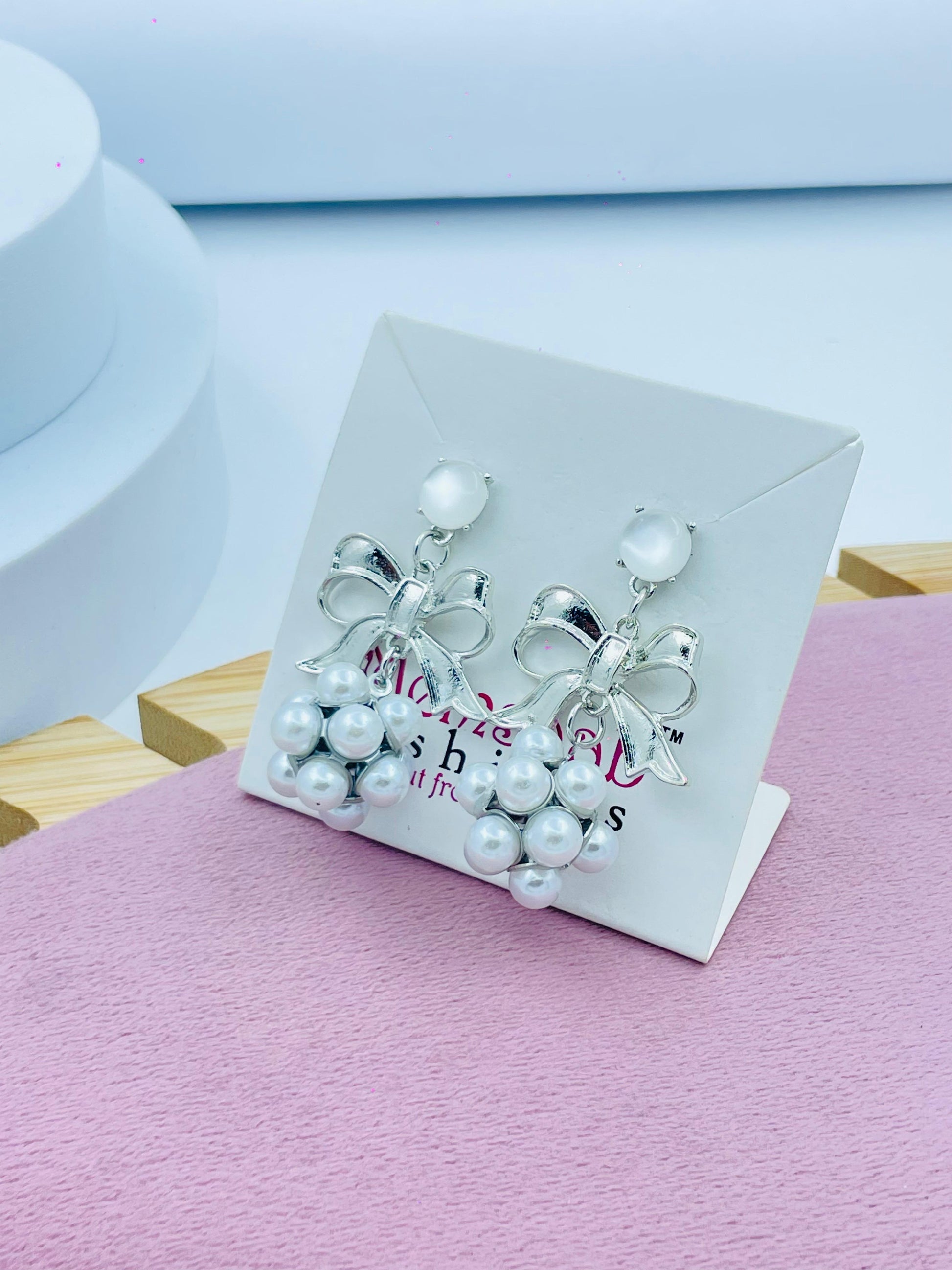 Elegant Silver Bow Pearl Drop Earrings for Women | Stylish Statement Jewelry