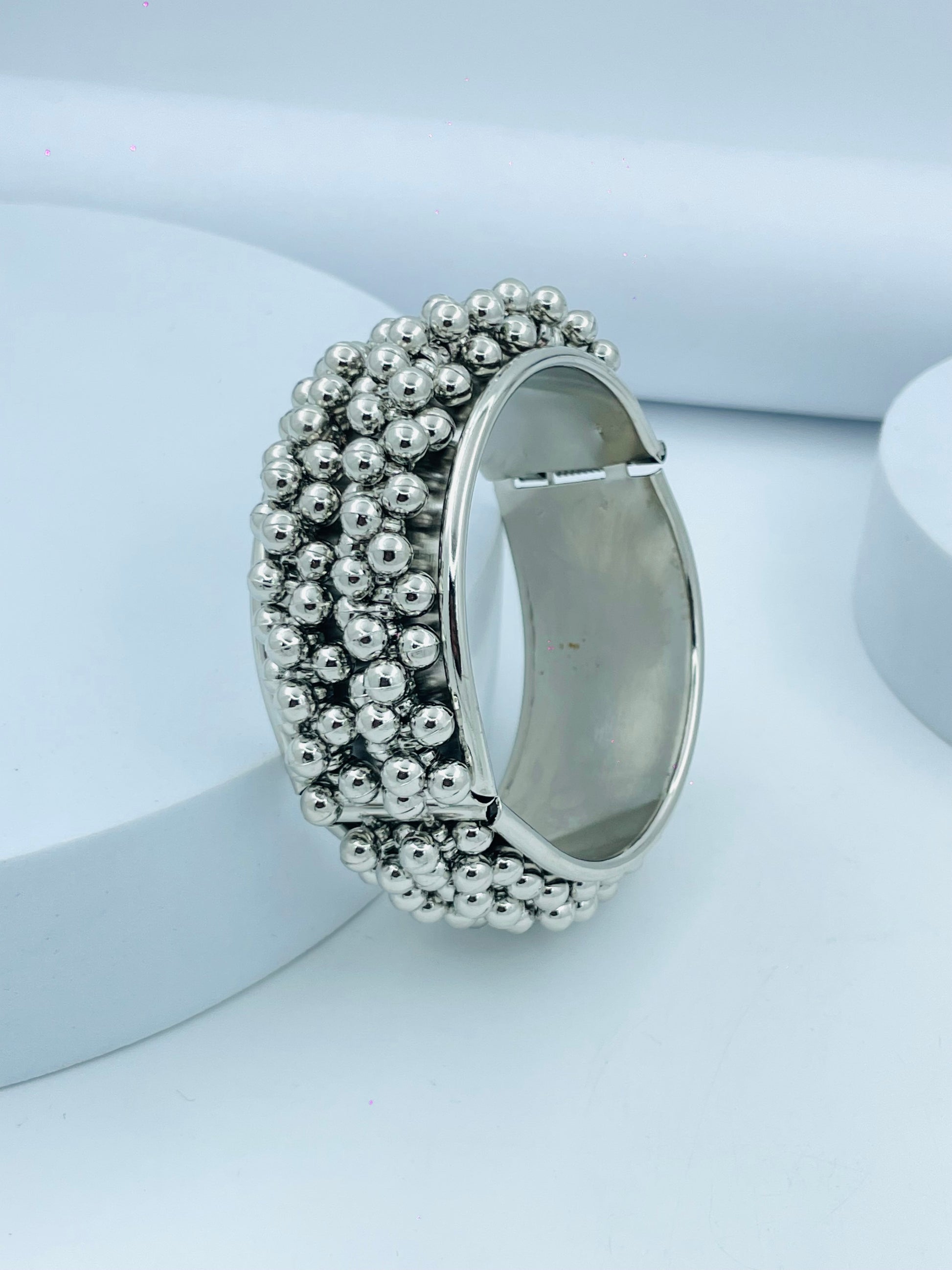 Elegant Silver Beaded Cuff Bracelet Fashion Accessory
