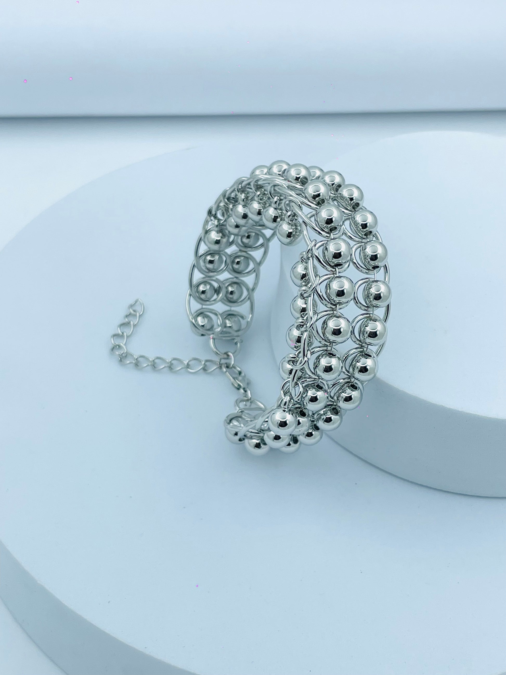 Elegant Silver Beaded Bracelet