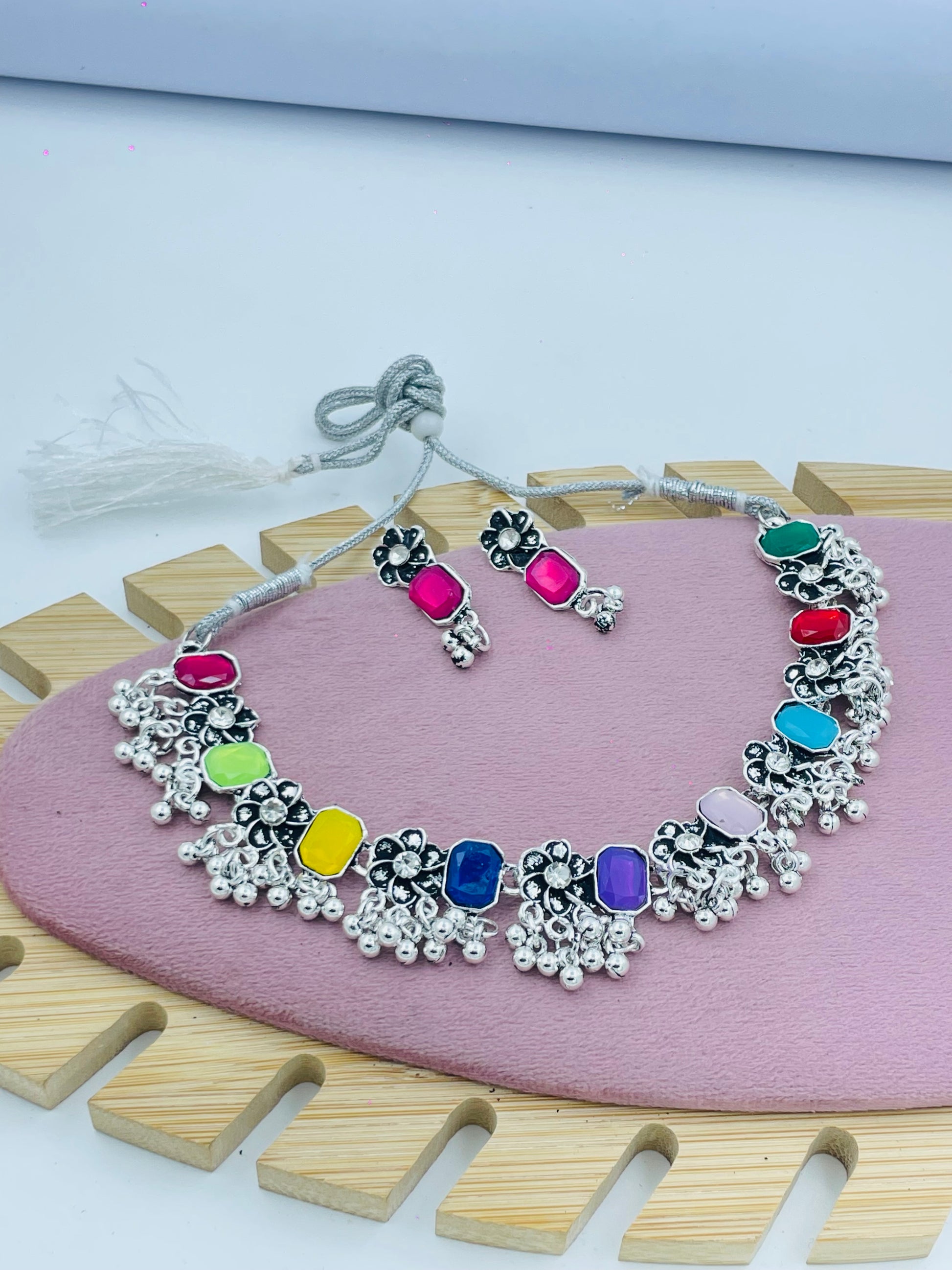 Vibrant Multicolor Stone and Bead Necklace Set