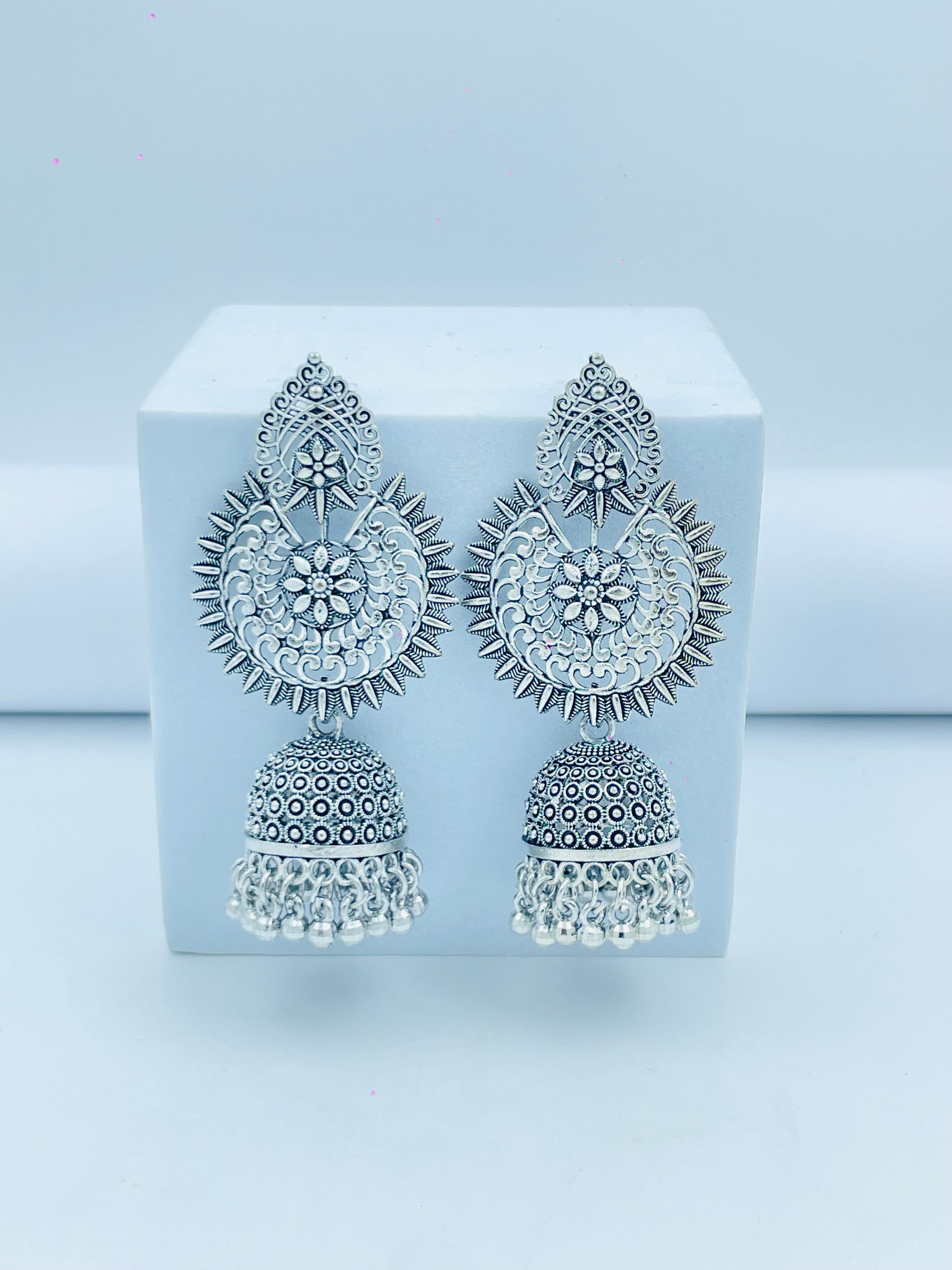 Elegant Silver Oxidized Jhumka Earrings