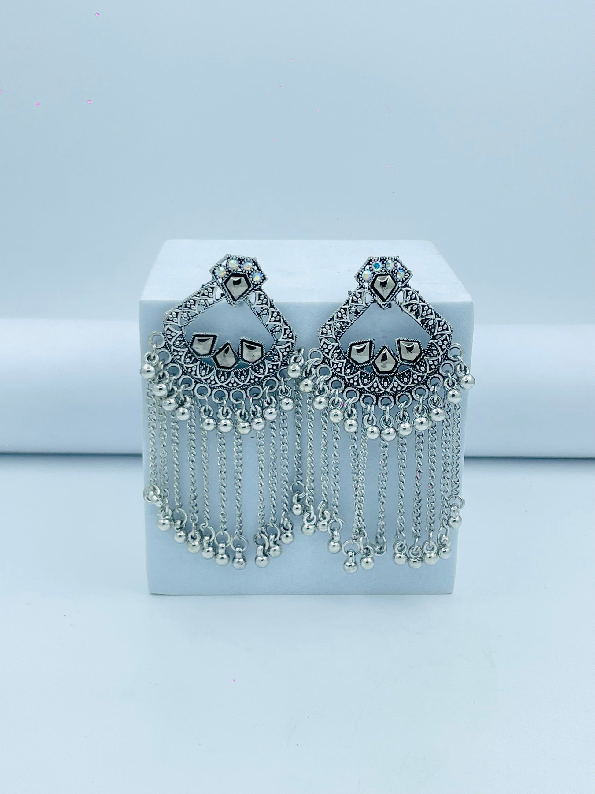 Elegant Silver Filigree Chandelier Earrings