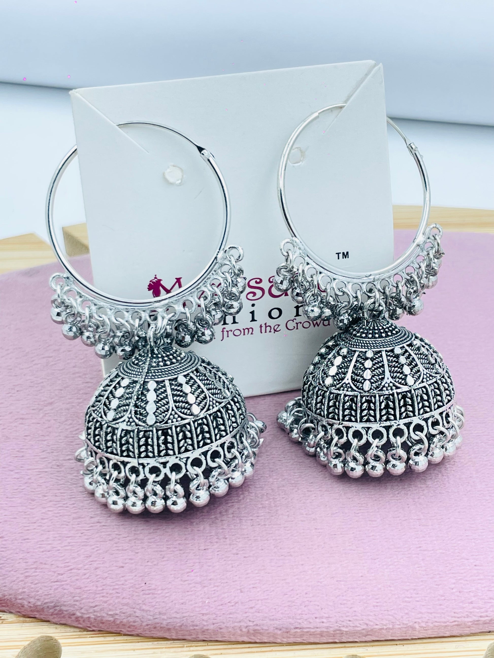 Elegant Antique Silver Jhumka Earrings