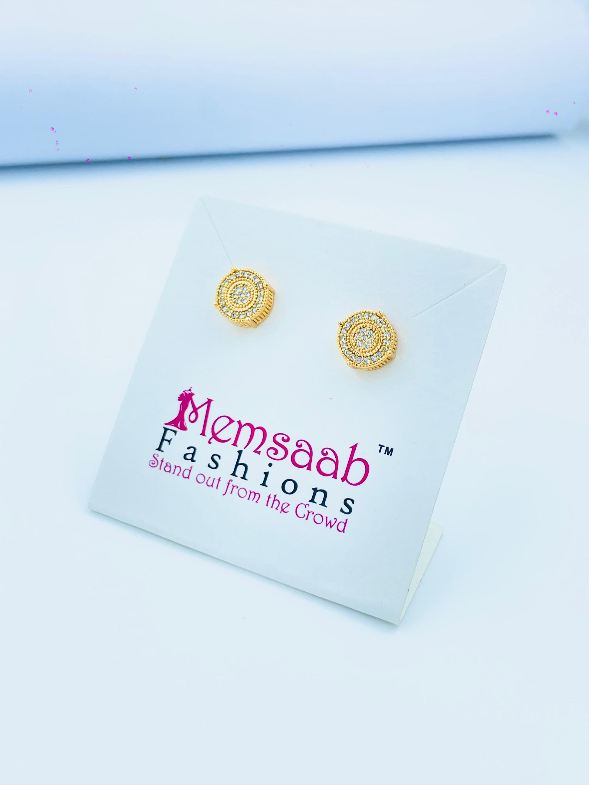 Gold-Plated Round CZ Stud Earrings – Classic Sparkle for Daily Wear
