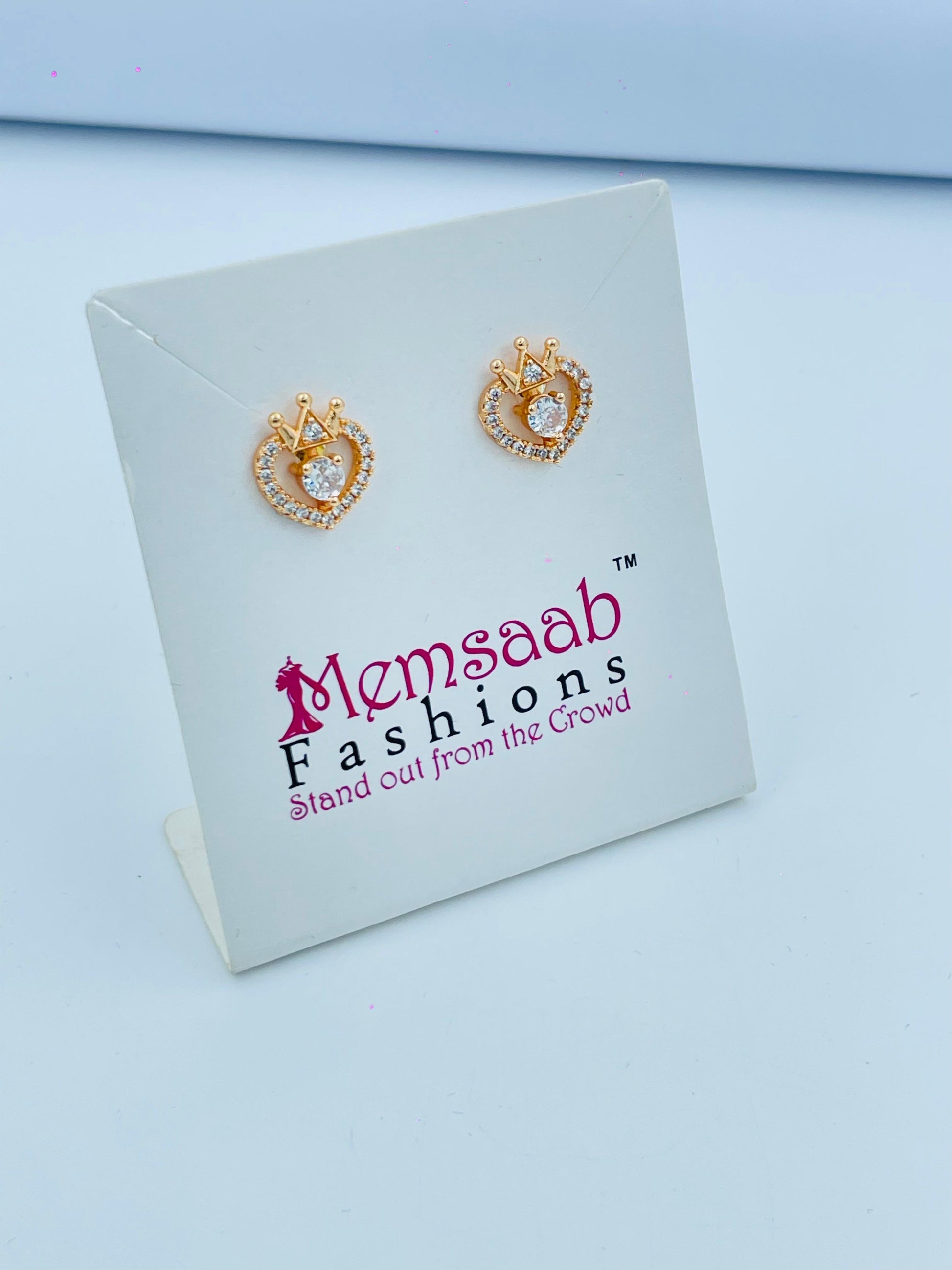Crown Heart Stud Earrings with Sparkling Stones | Princess Style