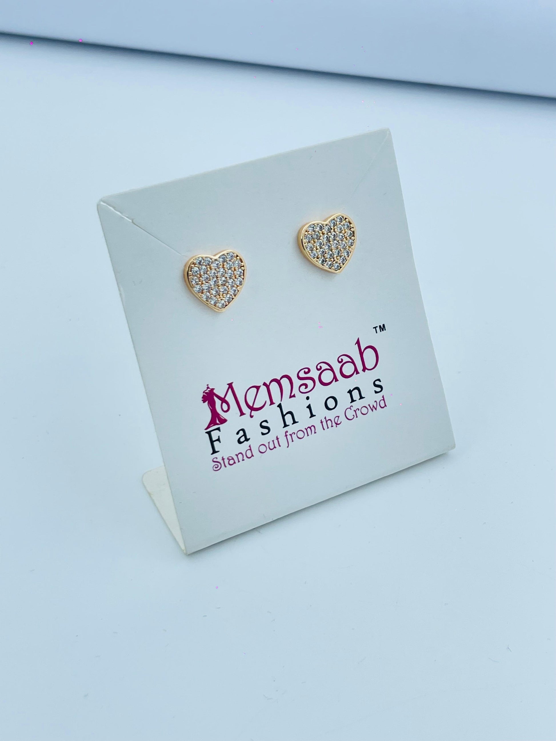 Gold Heart Stud Earrings with CZ Stones | Elegant Everyday Wear