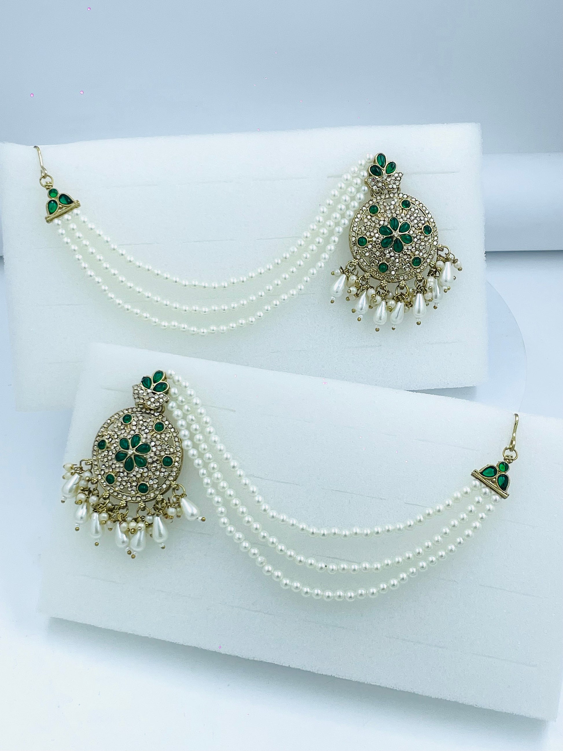 Elegant Pearl and Green Stone Earrings