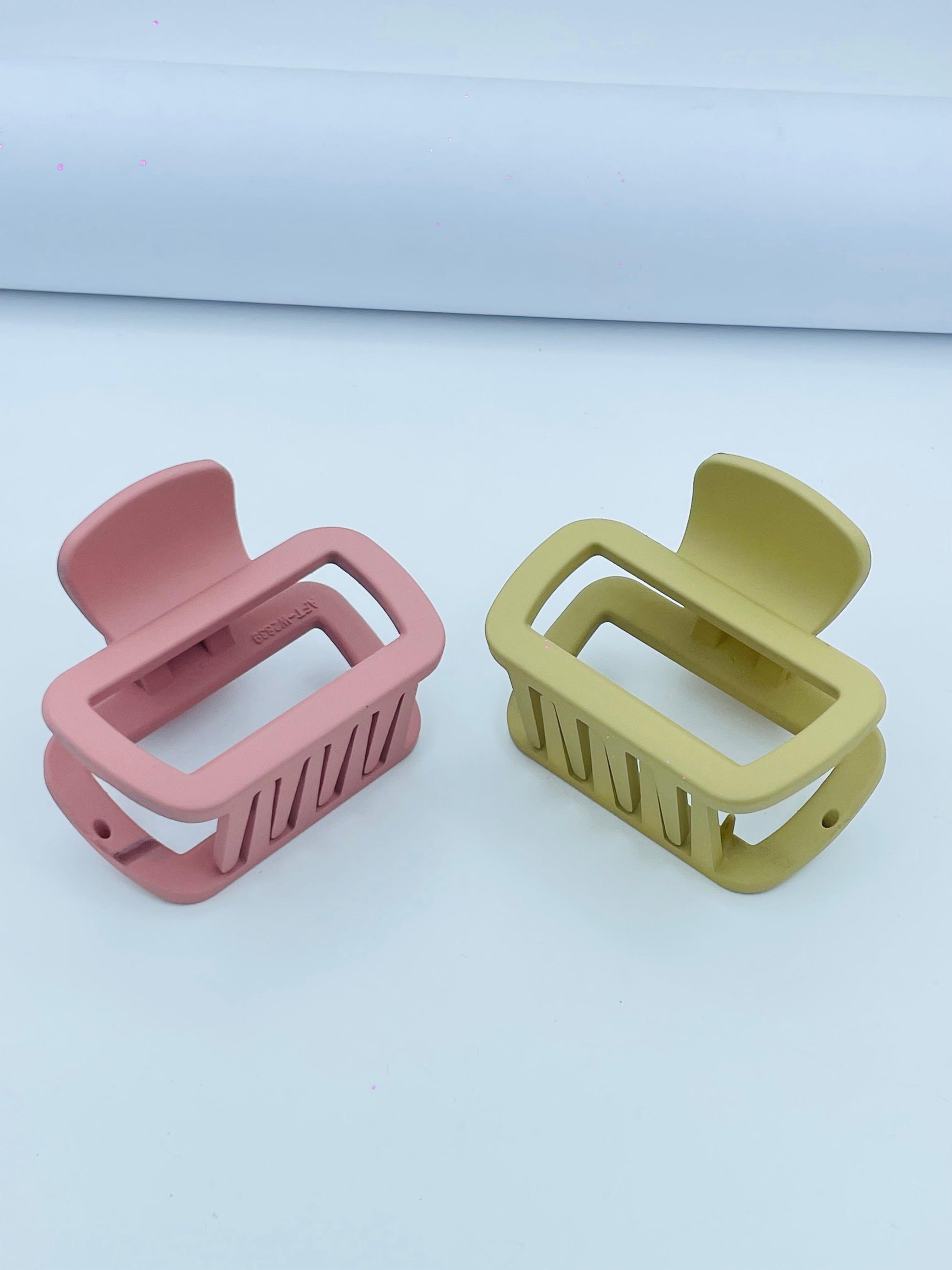 2-Piece Matte Rectangle Hair Claw Clips – Pink & Mustard | Minimalist Grip Set