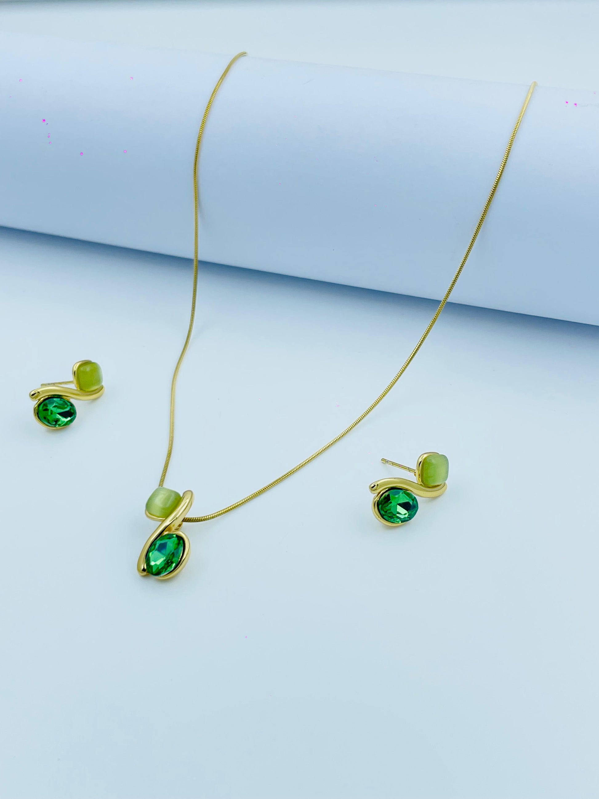 Elegant Green Gemstone Necklace Set | Gold-Plated Jewelry for Women