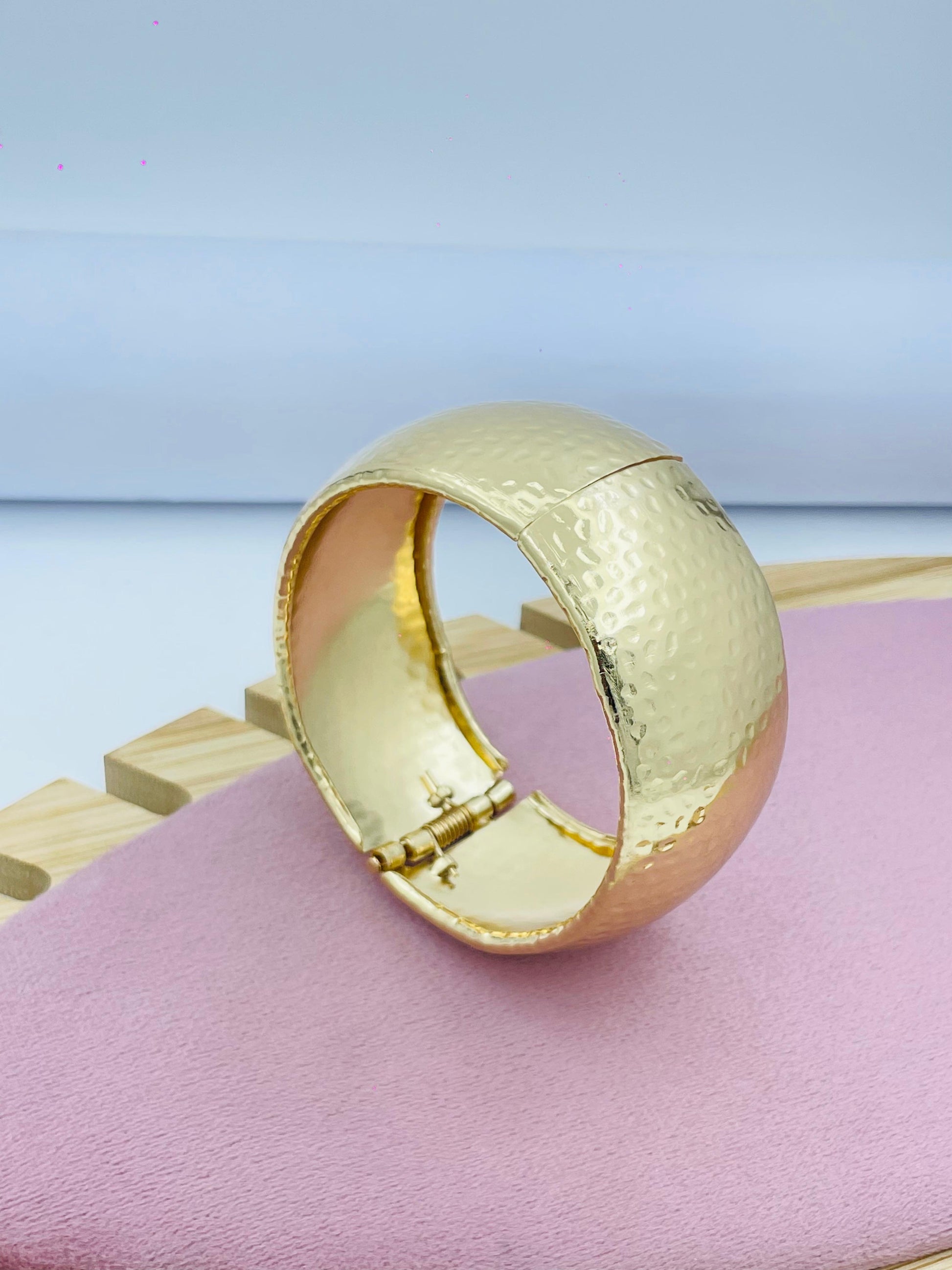 Elegant Hammered Gold Cuff Bracelet Statement Jewelry