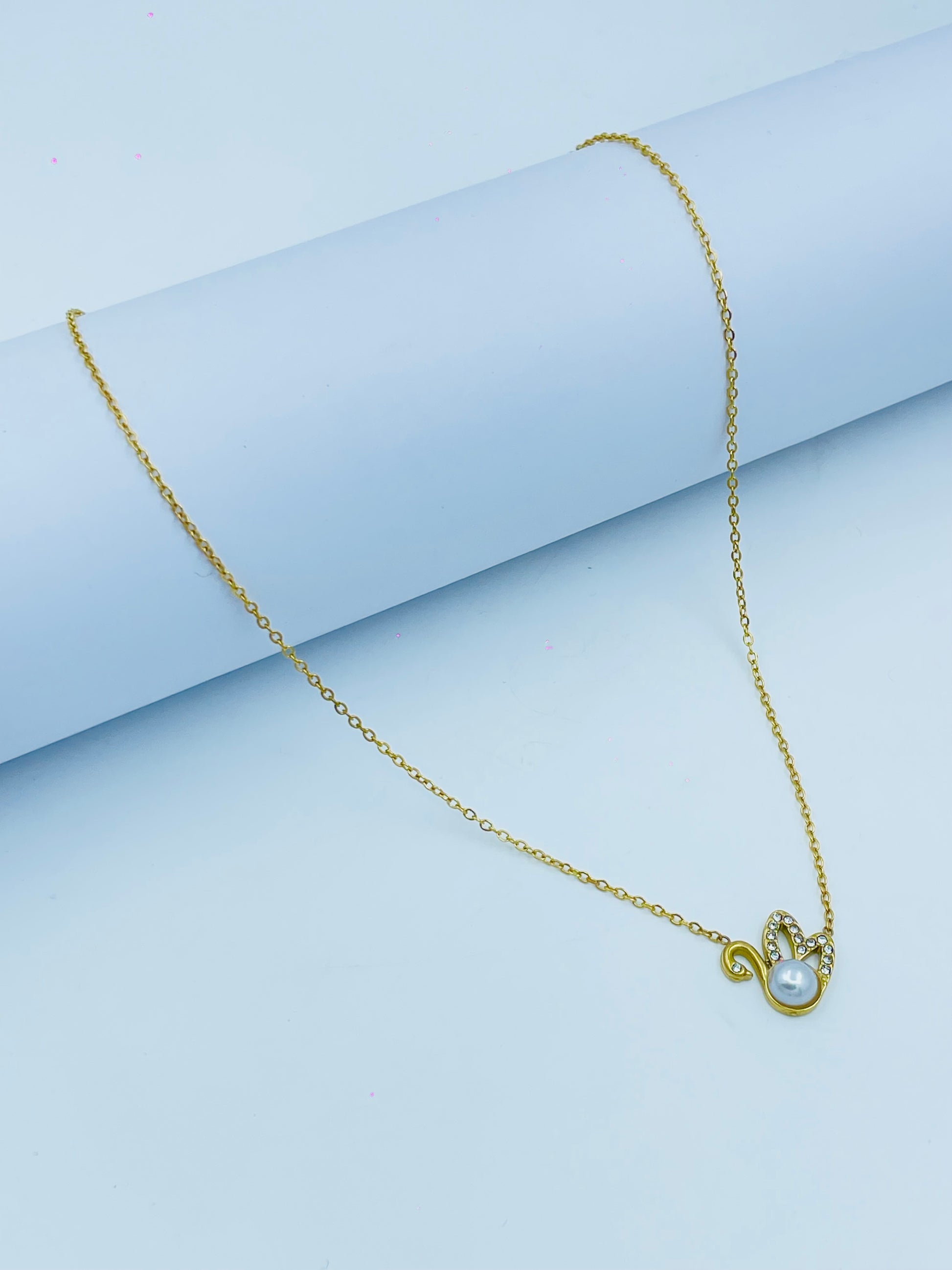 Elegant Gold Swan Necklace with Pearl Charm