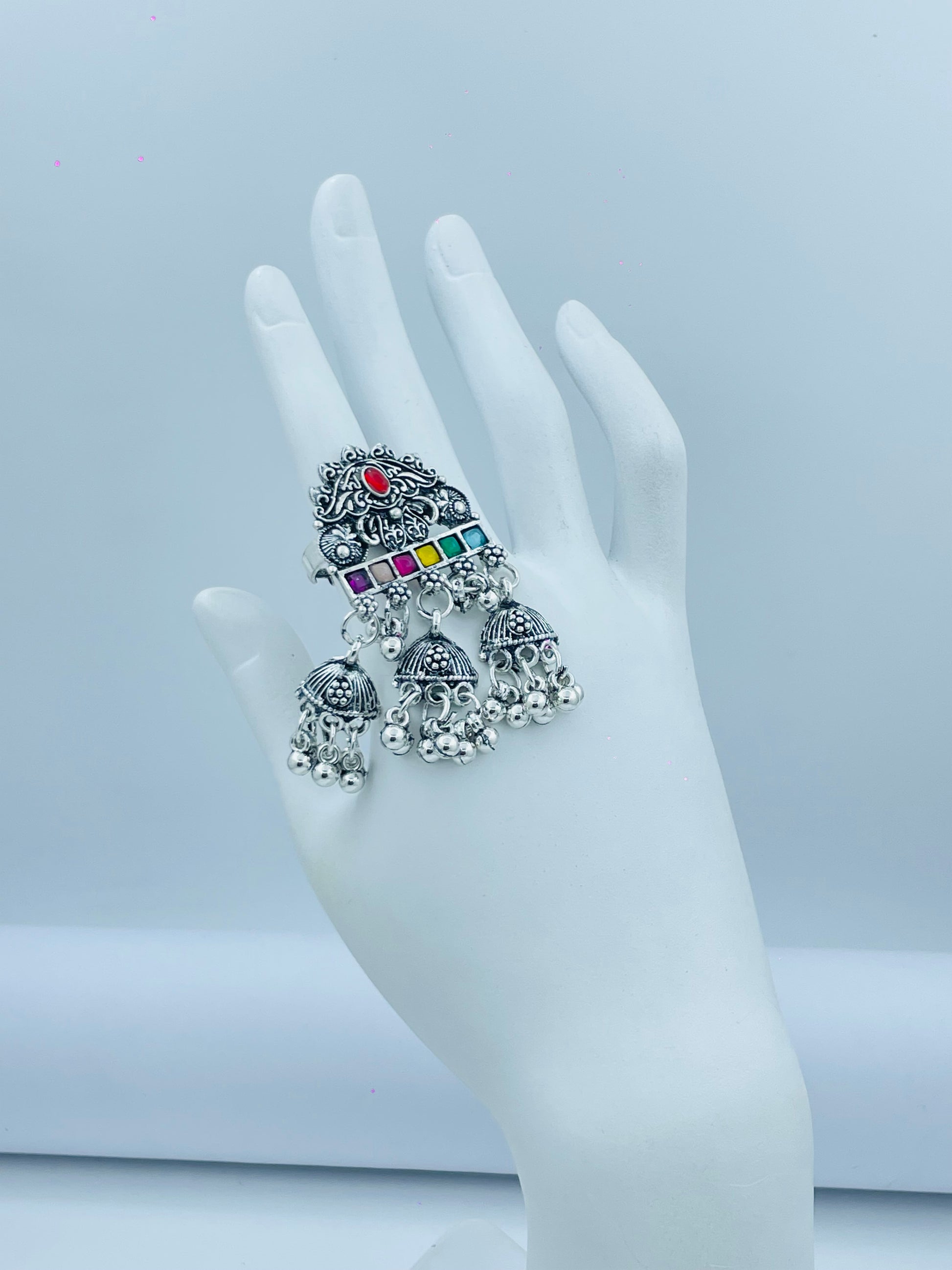 Oxidized Silver Tribal Finger Ring