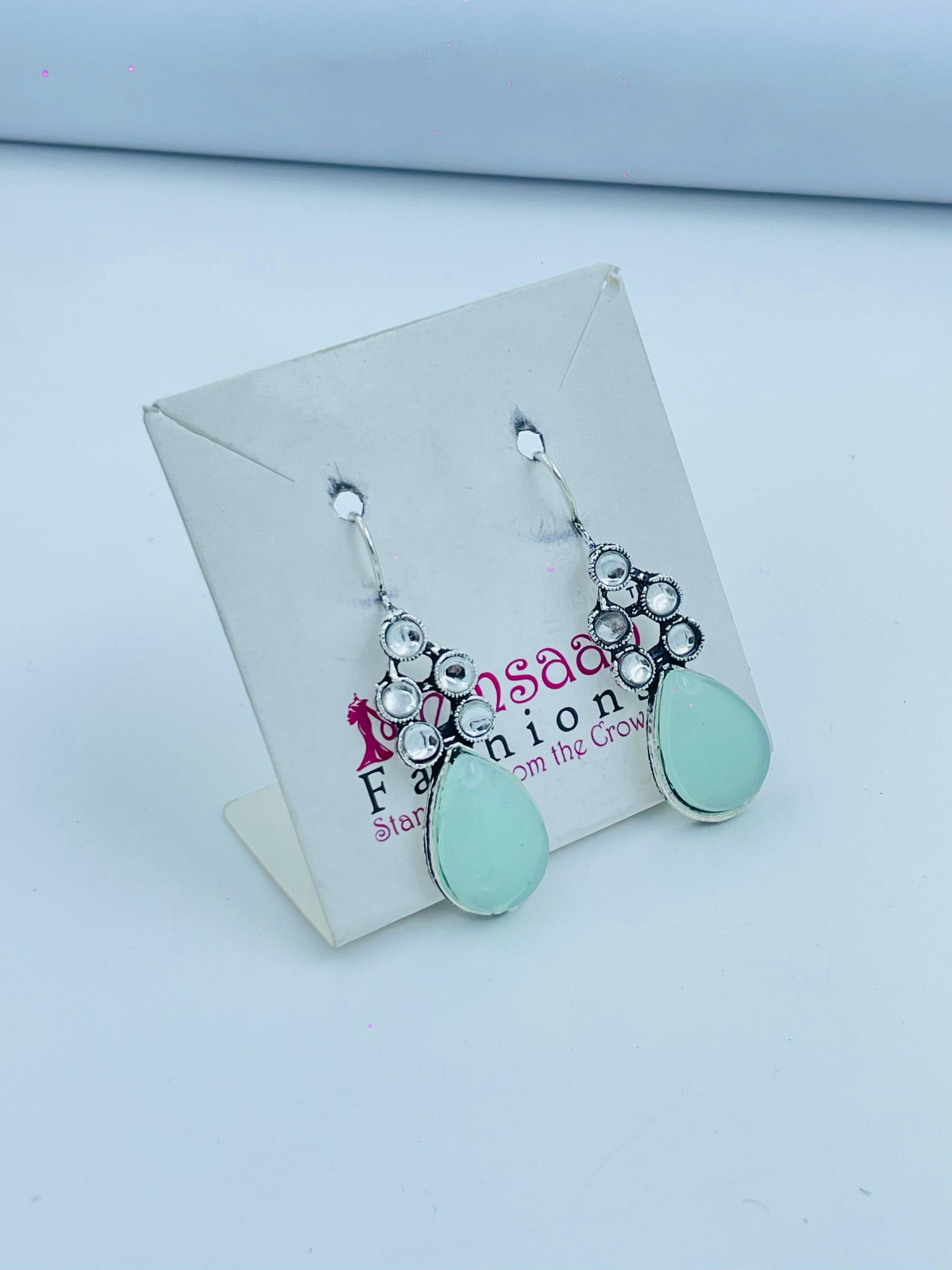 Elegant Mint Green Drop Earrings with Silver Detailing | Trendy Jewelry