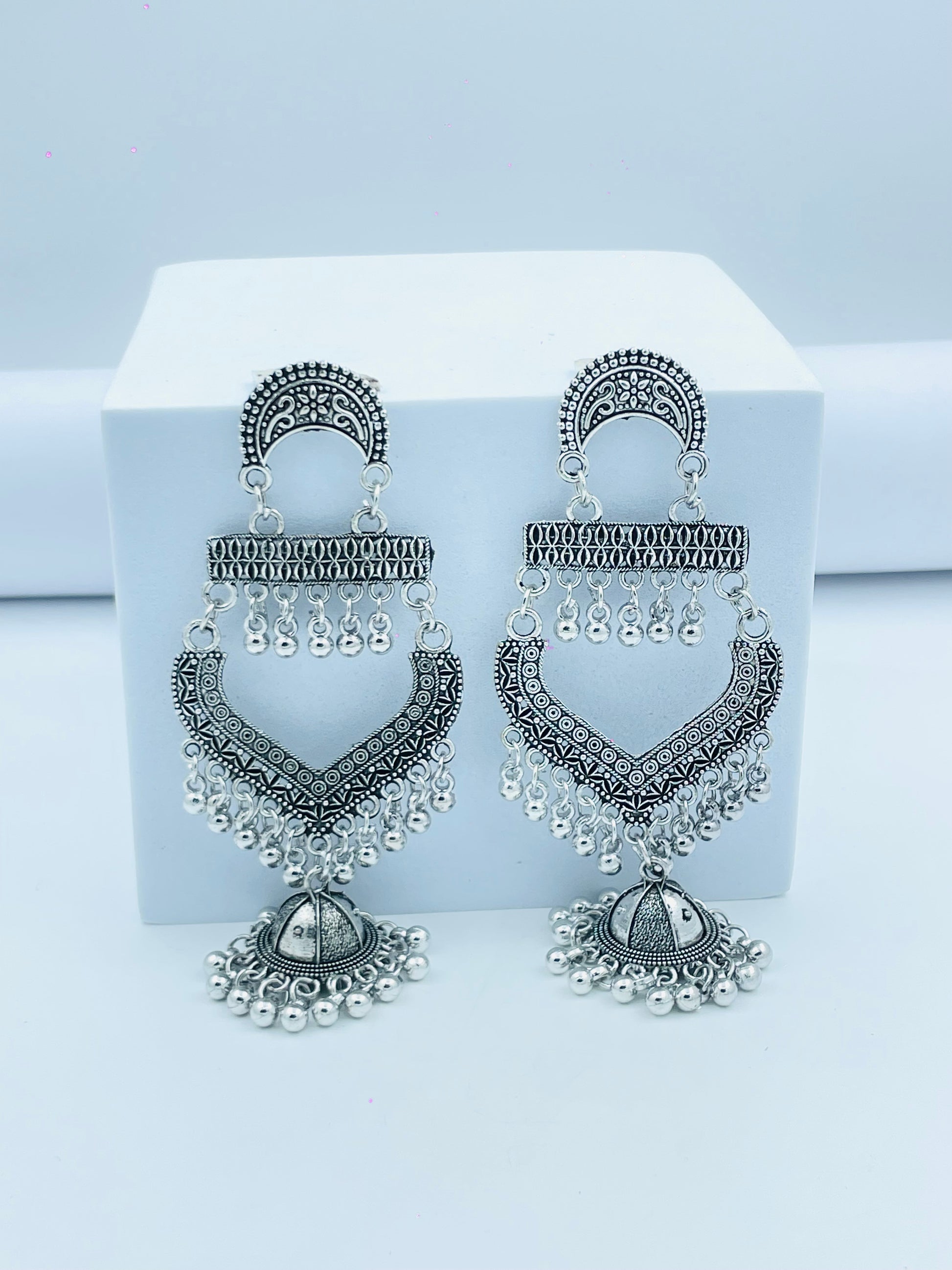 Traditional Antique Silver Jhumka Earrings