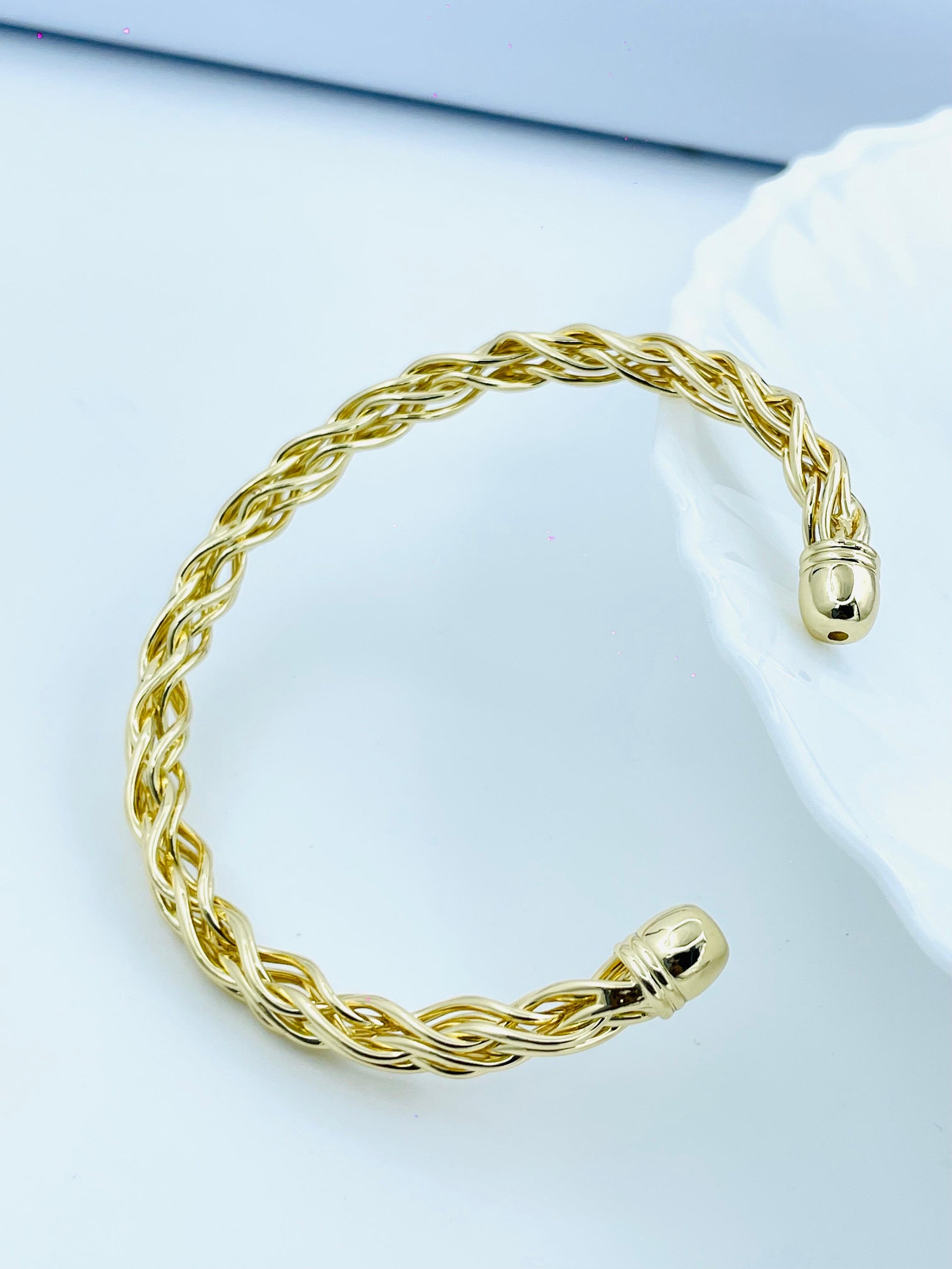 Braided Anti Tarnish Open Cuff Bracelet Kada – Gold Finish