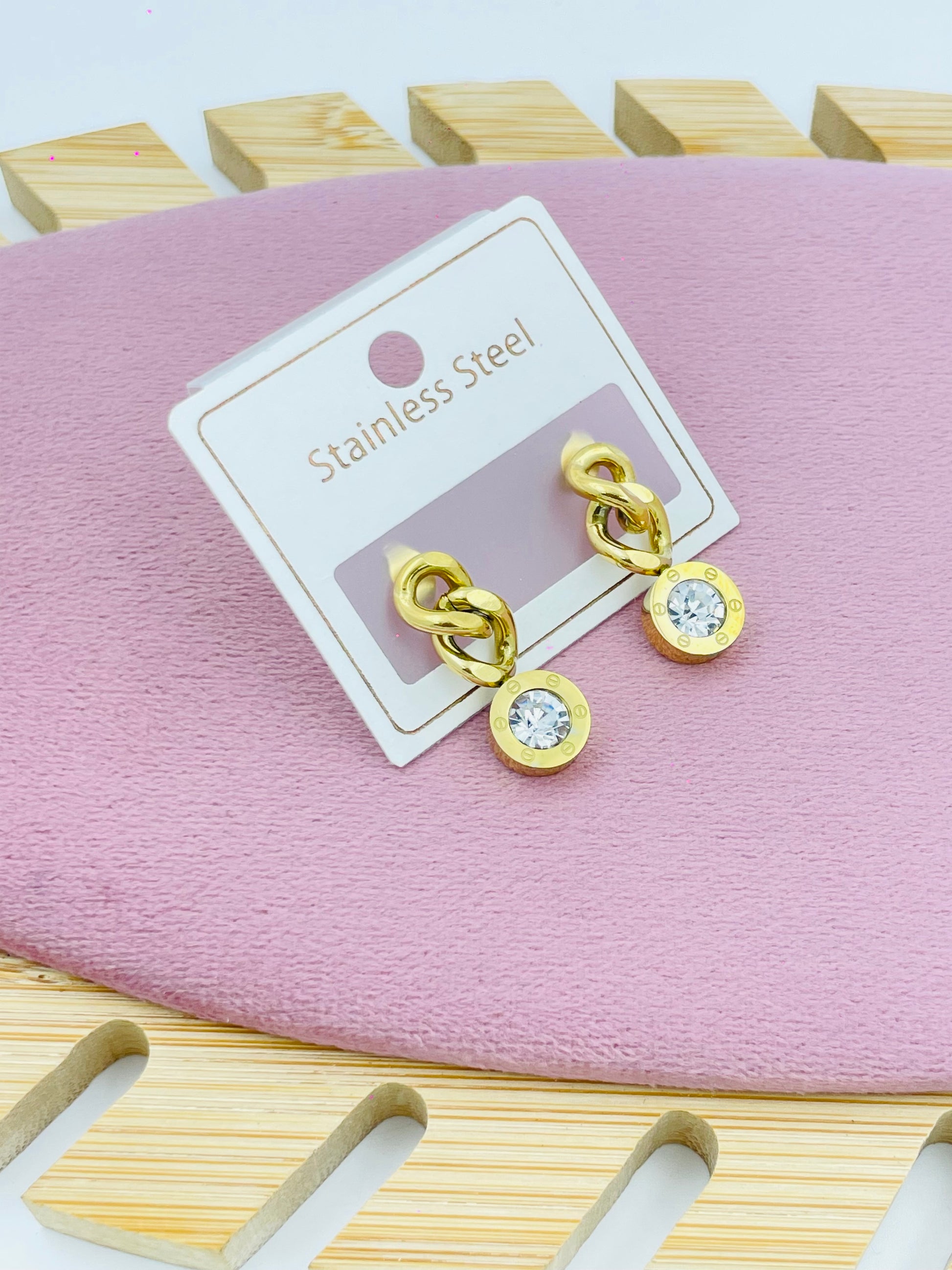 Buy Stainless Steel Gold Plated Earrings with Crystal Drop | Trendy Jewelry