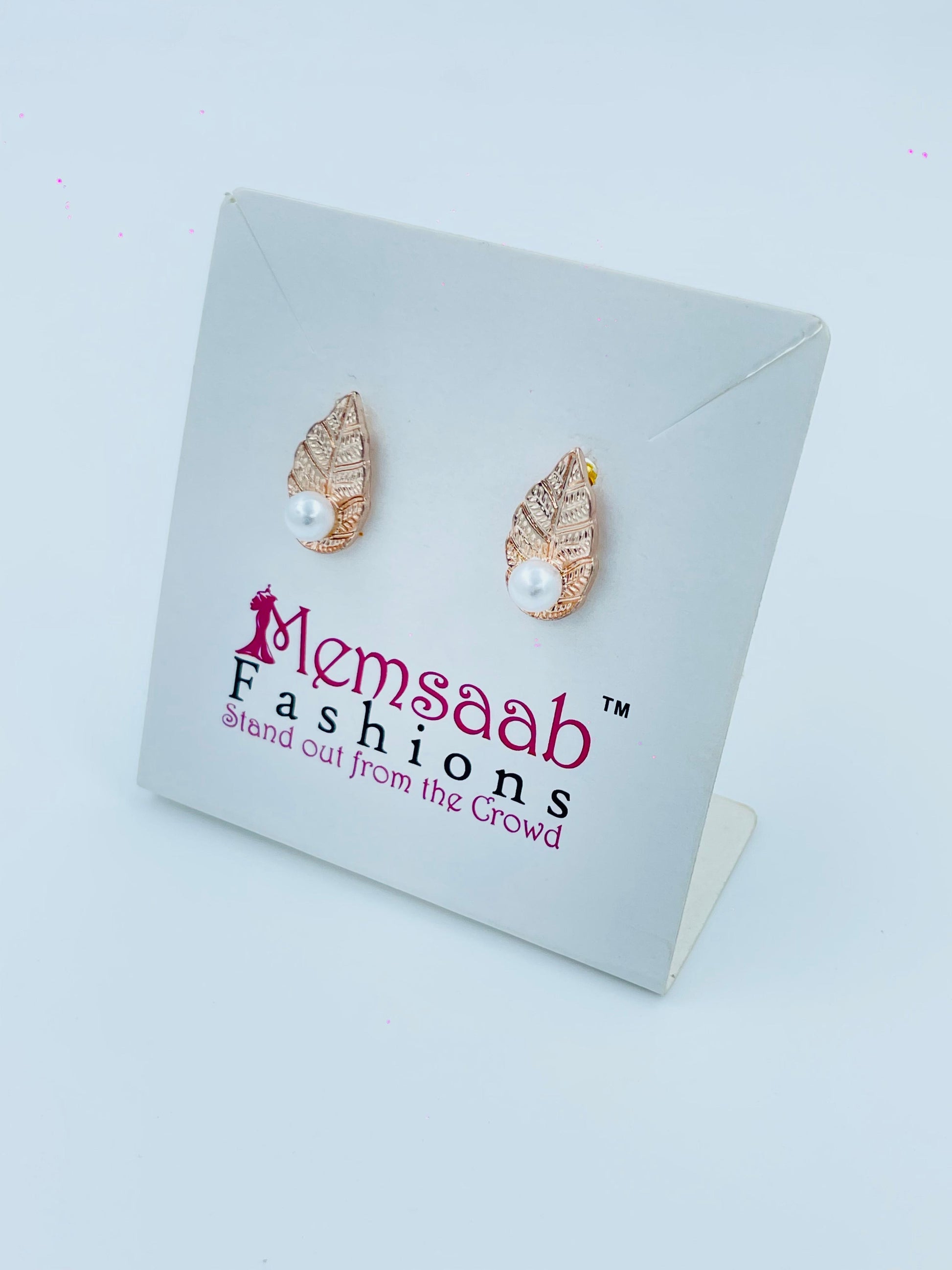 Elegant Leaf Design Stud Earrings with Pearl