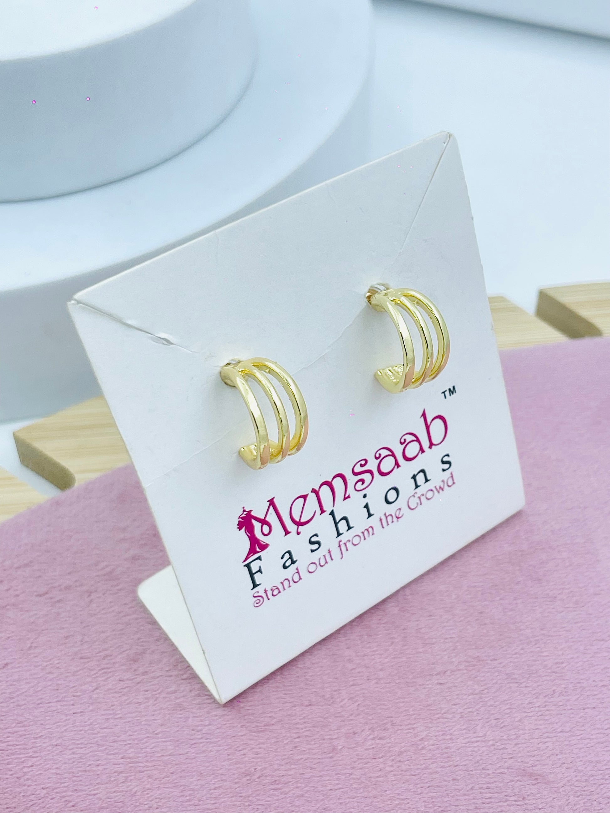 Elegant Gold Tone Triple Hoop Earrings