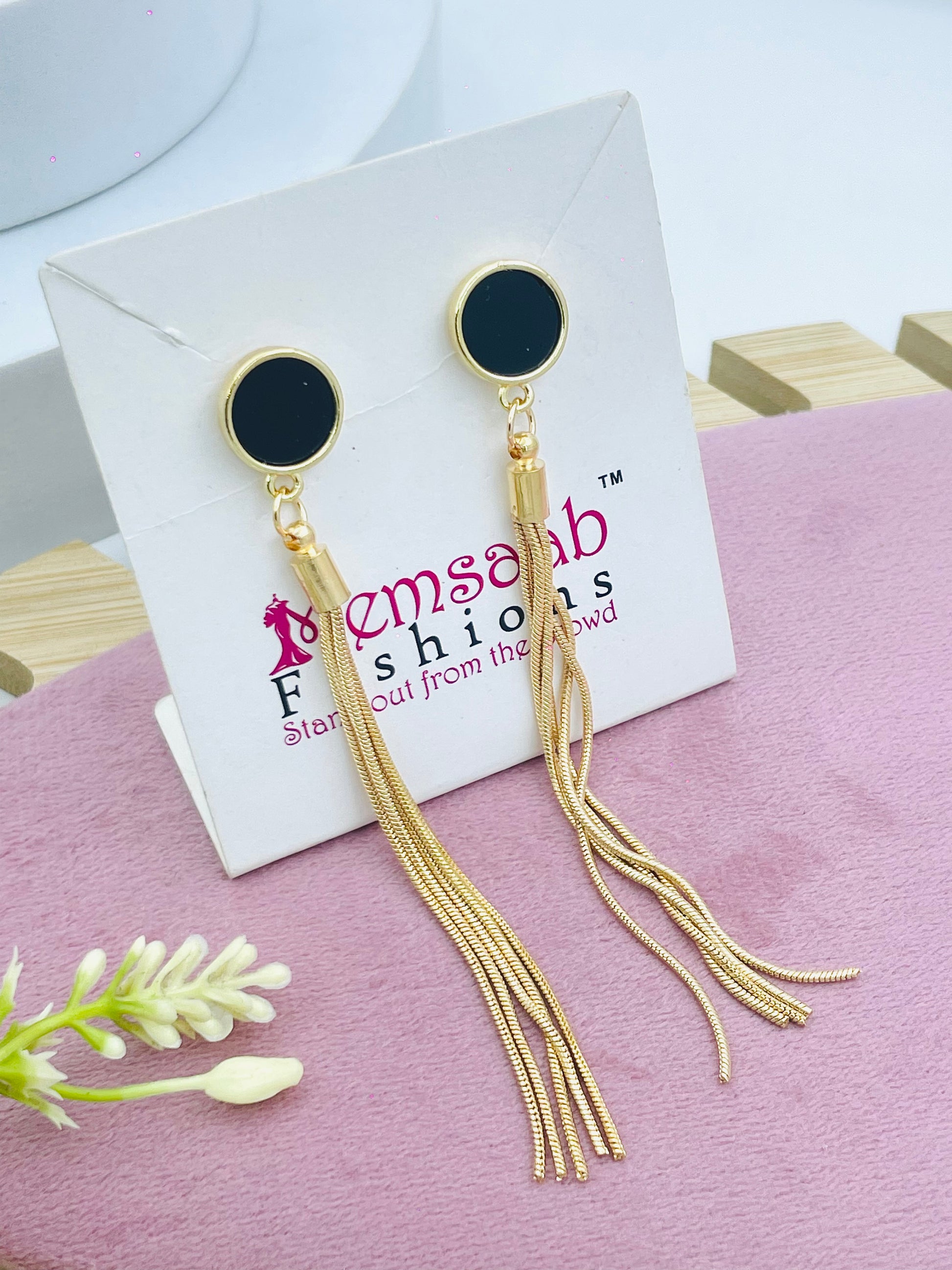 Elegant Black and Gold Tassel Earrings Gemsab Fashions
