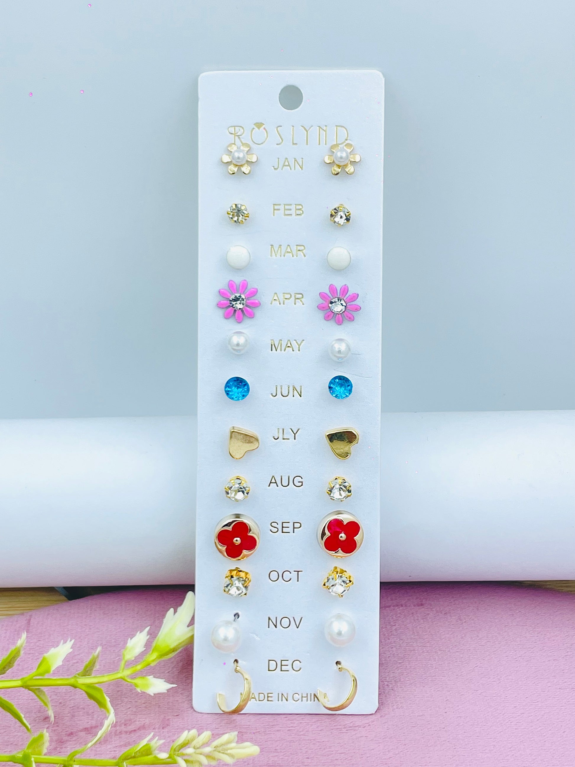 Gold Earrings Set for Each Month