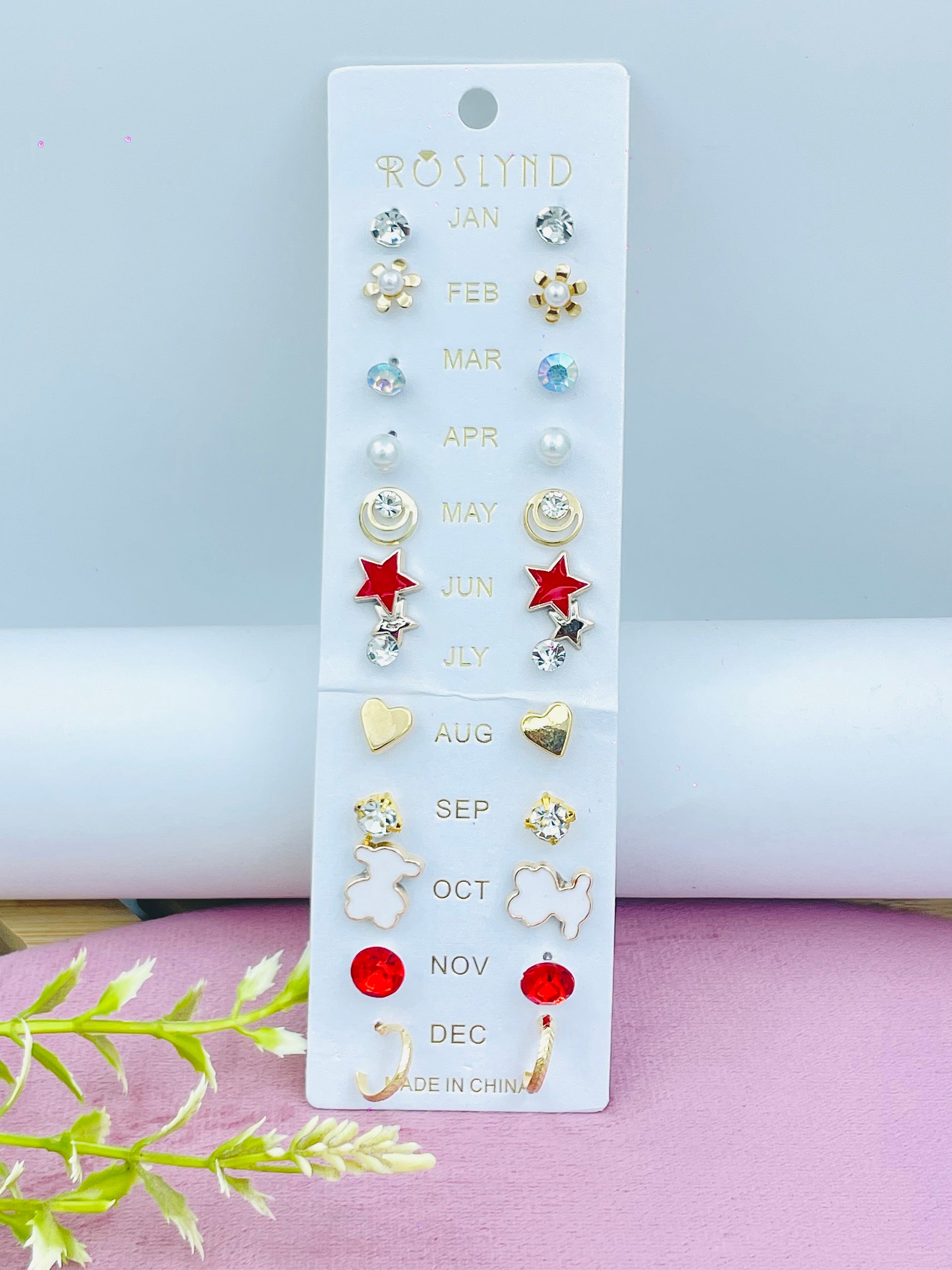 Monthly Themed Earrings Set 12 Pairs