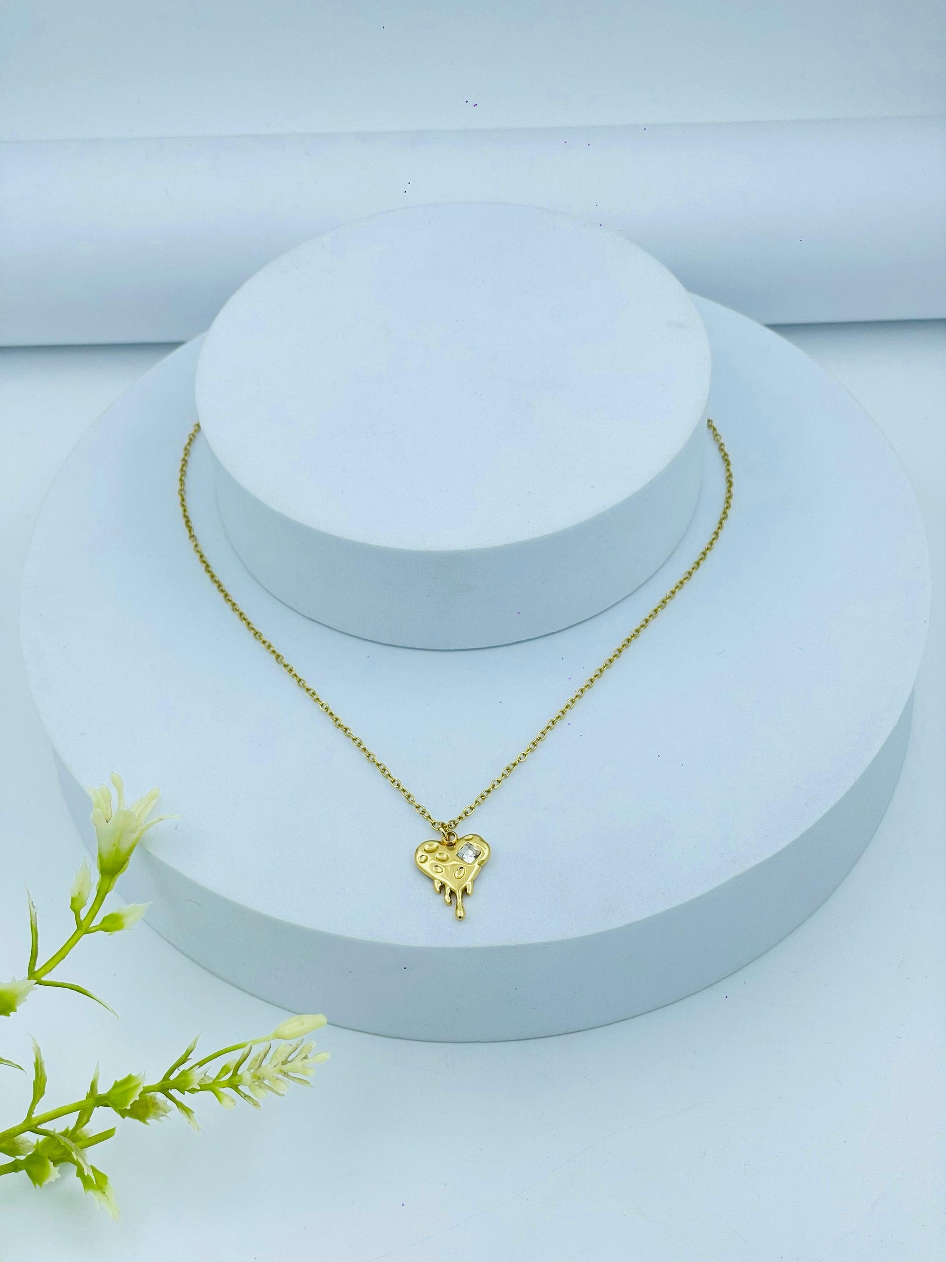 Trendy Anti-Tarnish Drip Heart Pendant Necklace for Women