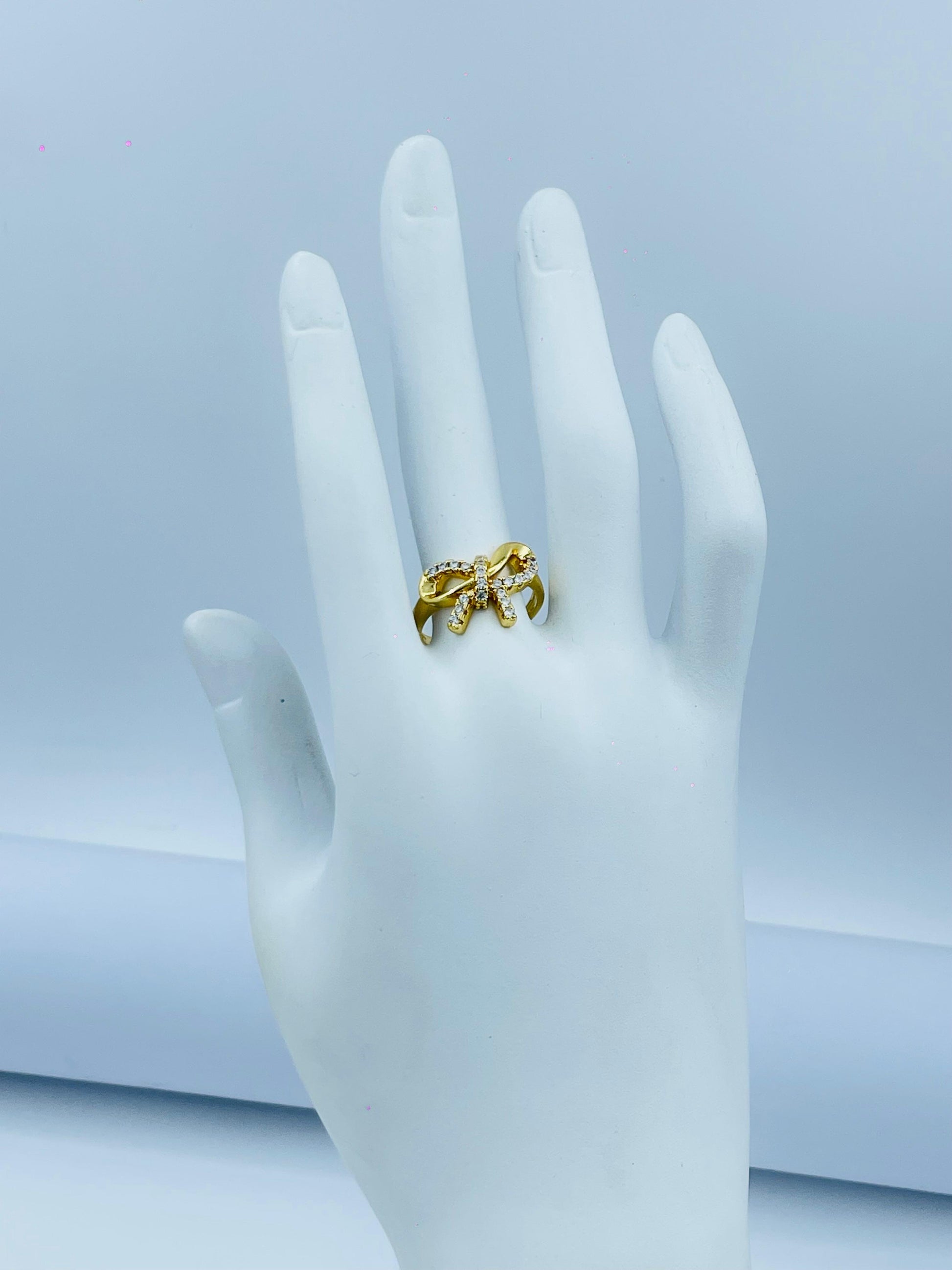 Gold Bow Ring with Cubic Zirconia – Elegant & Feminine Design