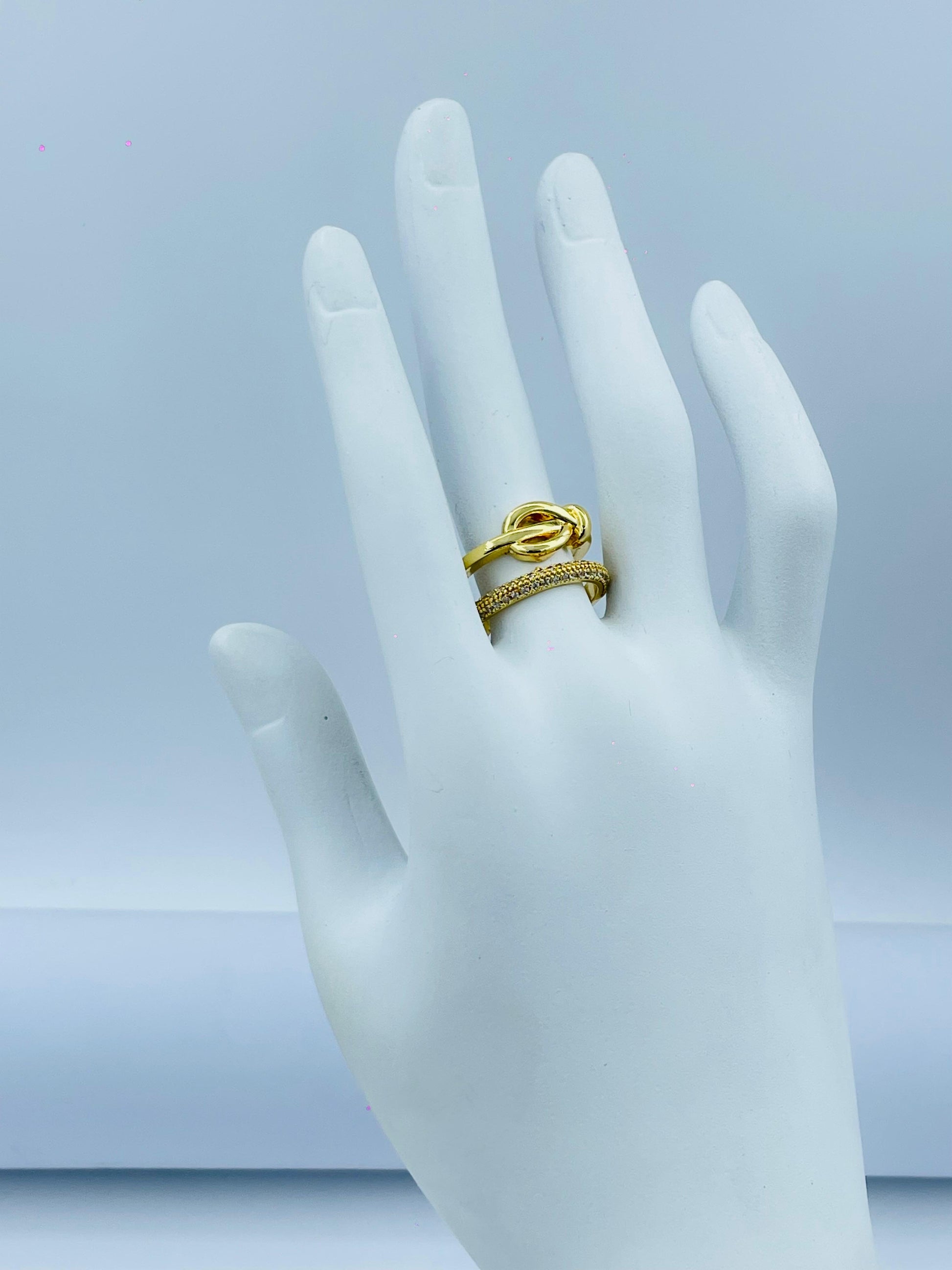 Dual Band Gold Knot Ring – Elegant Modern Statement Piece