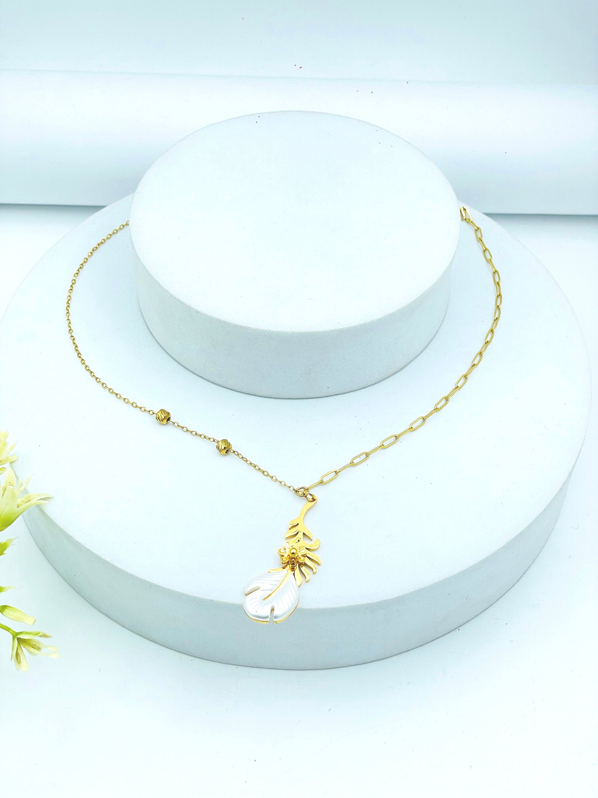 Gold Leaf Pendant Necklace  Elegant Jewelry