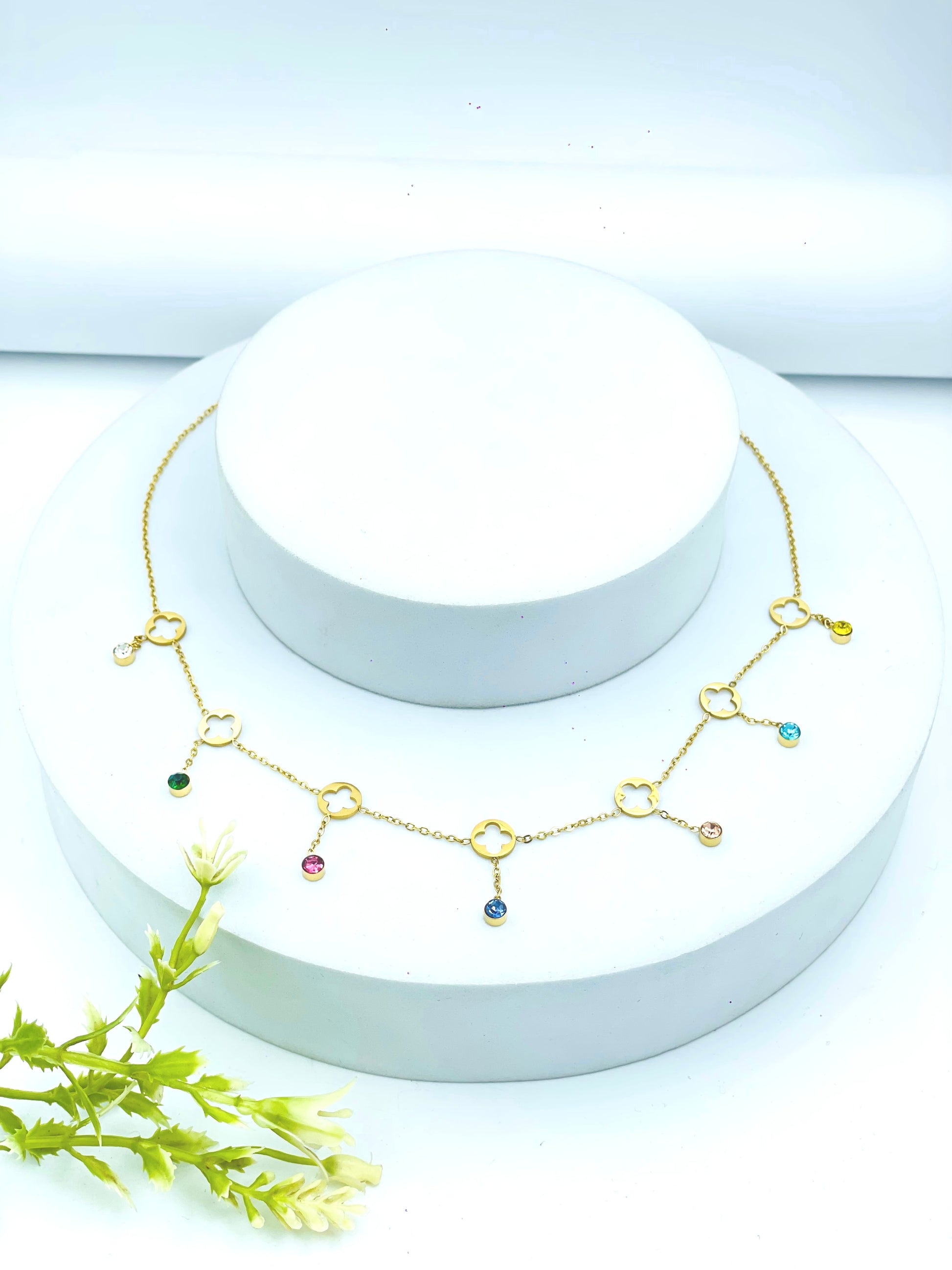 Elegant Gold Chain with MultiColor Gemstone Charms