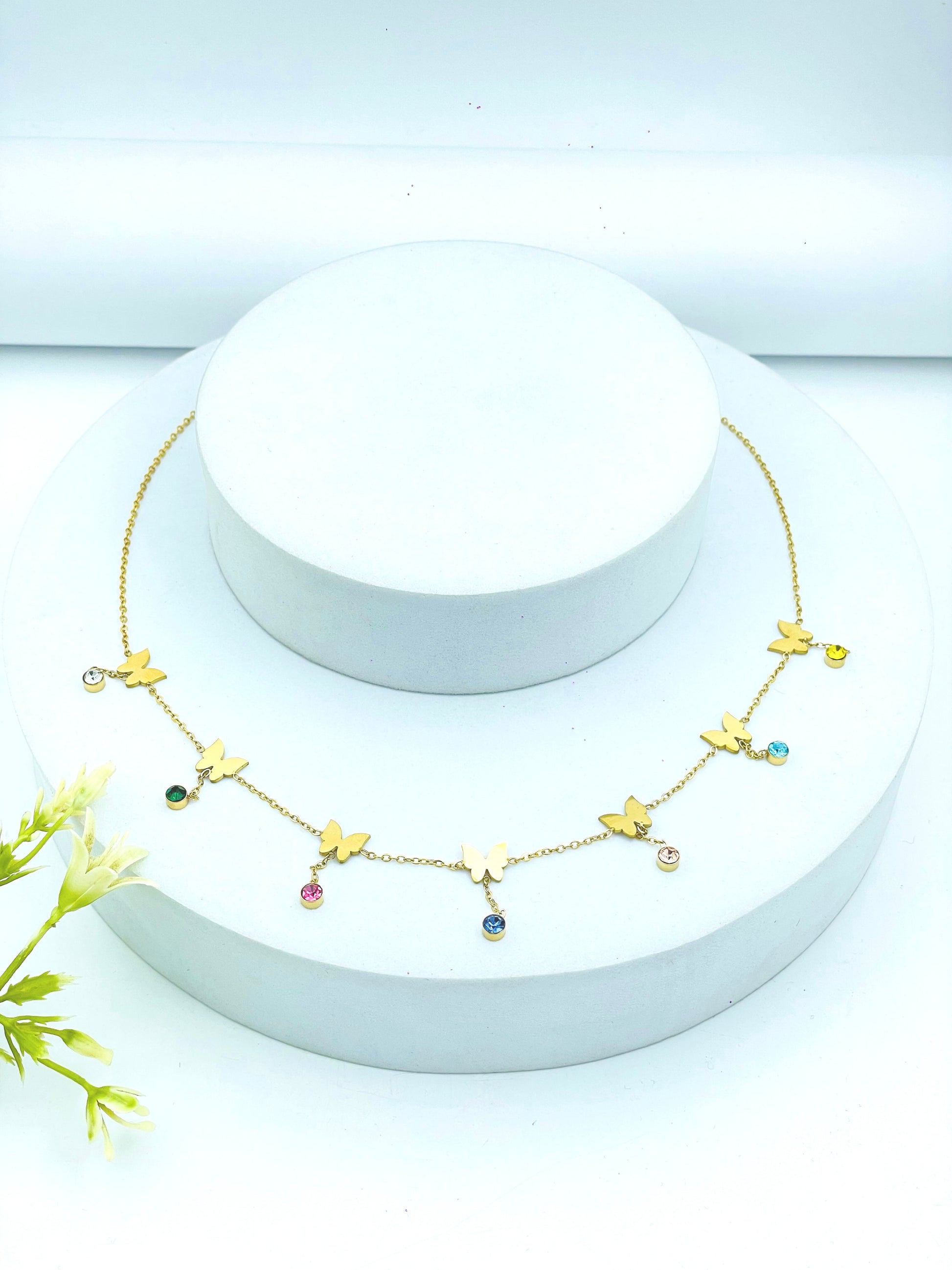 Elegant Gold Butterfly Charm Necklace with Colorful Beads
