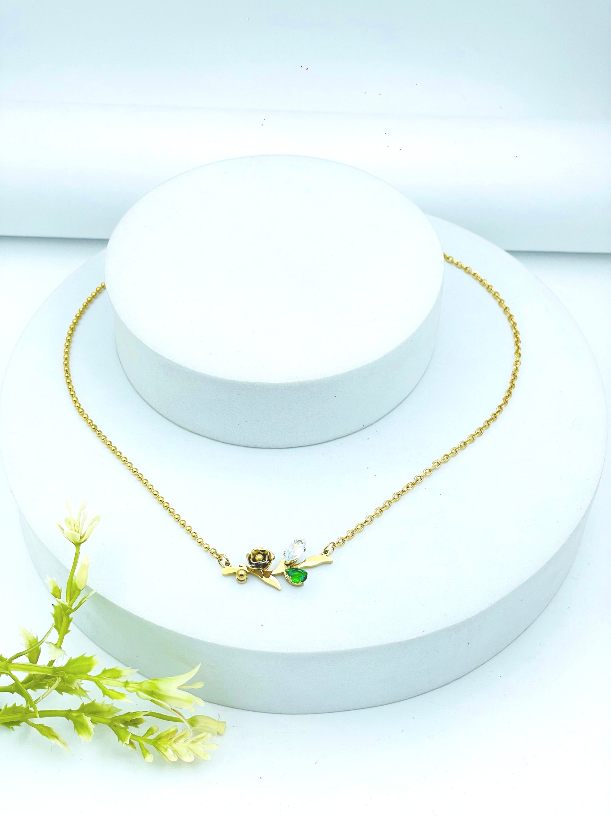 Elegant GoldPlated Rose Pendant Necklace