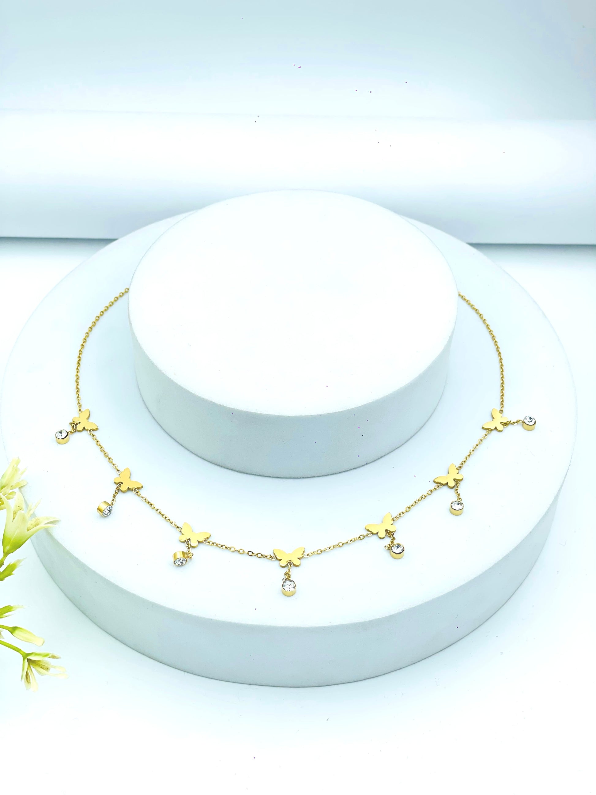 Elegant Gold Charm Necklace with Crystal Accents