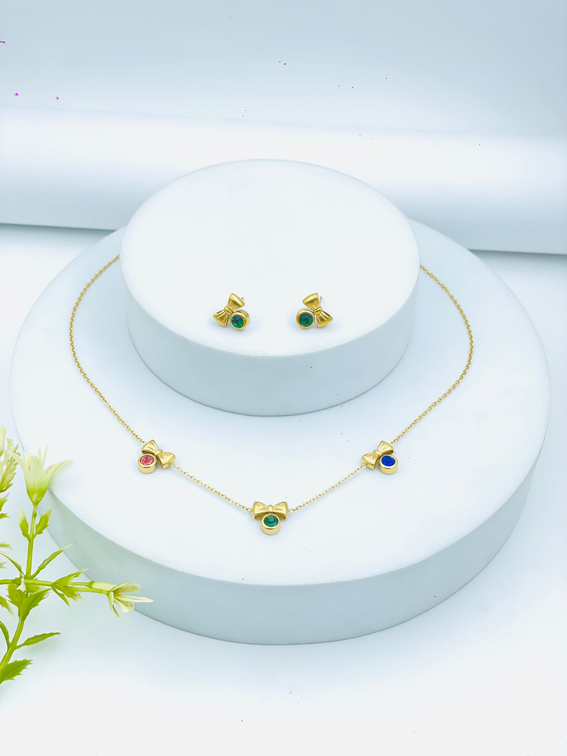 Elegant Colorful Gemstone Cat Jewelry Set