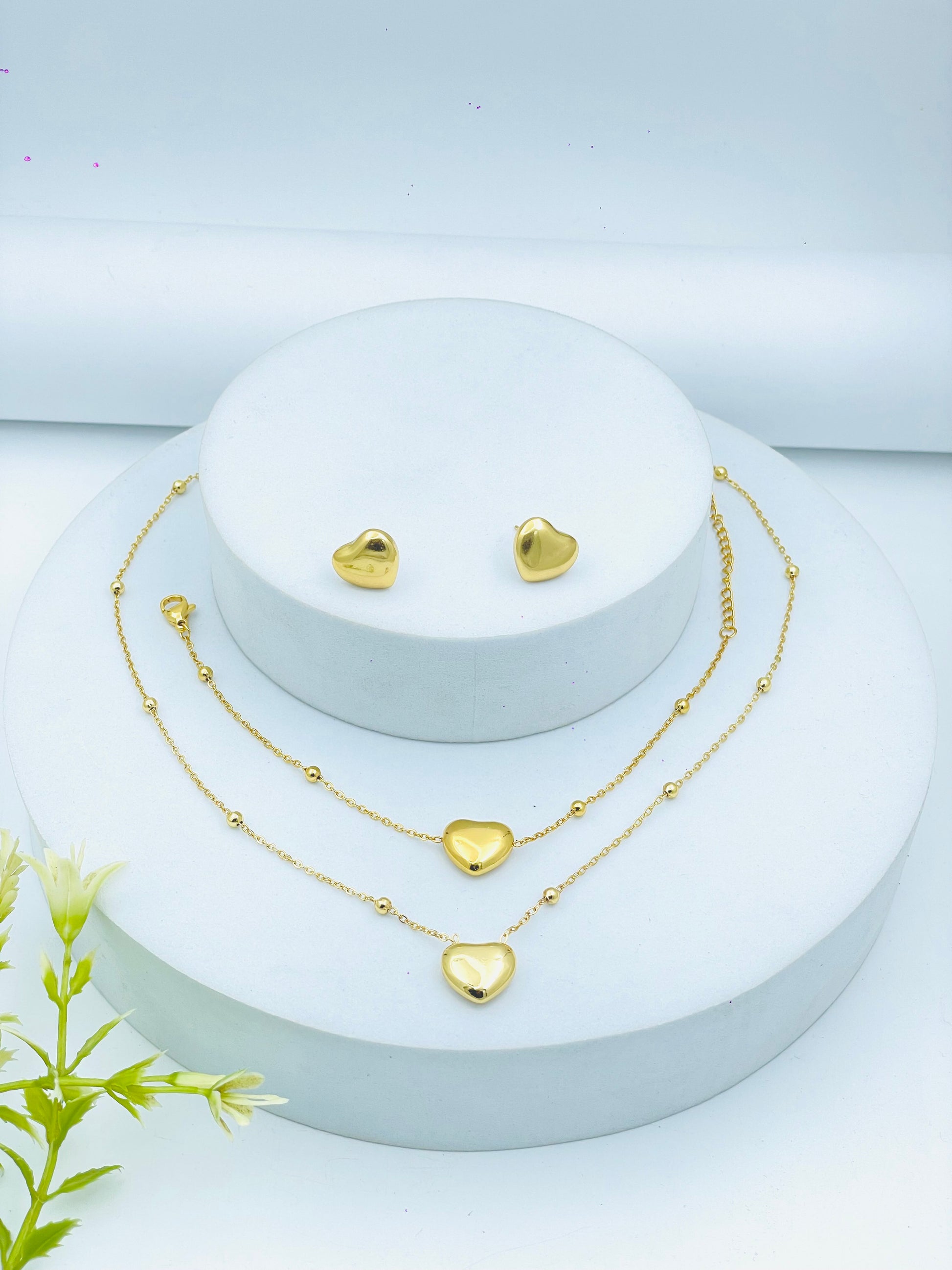 Elegant Gold Heart Jewelry Set  Necklace and Earrings
