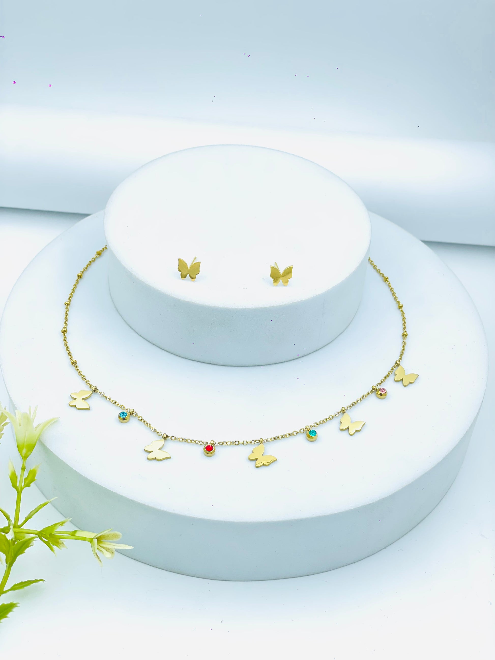 Elegant Butterfly Pendant Necklace and Earrings Set