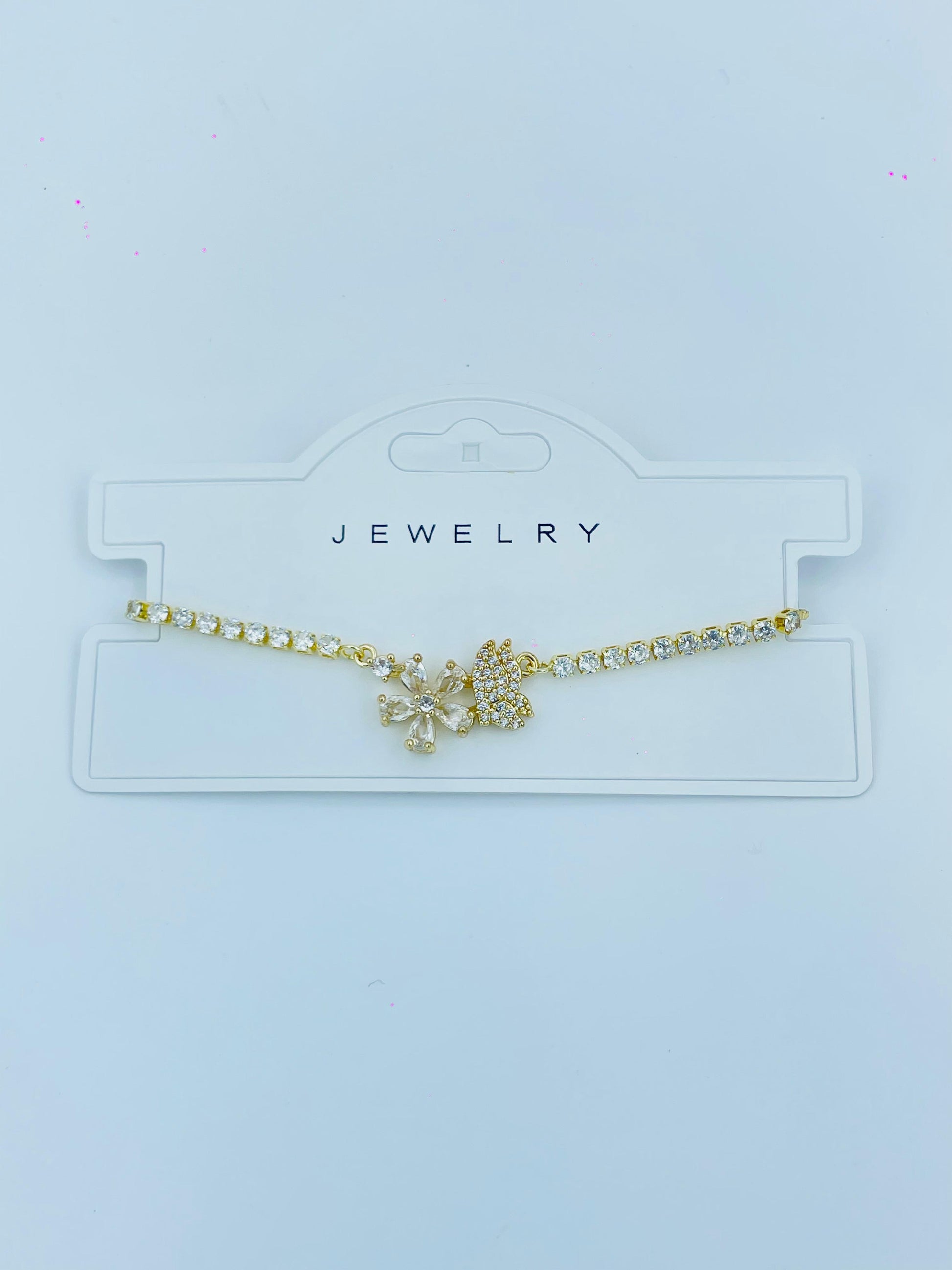 Gold Floral Butterfly Bracelet – Sparkling CZ Stone Design