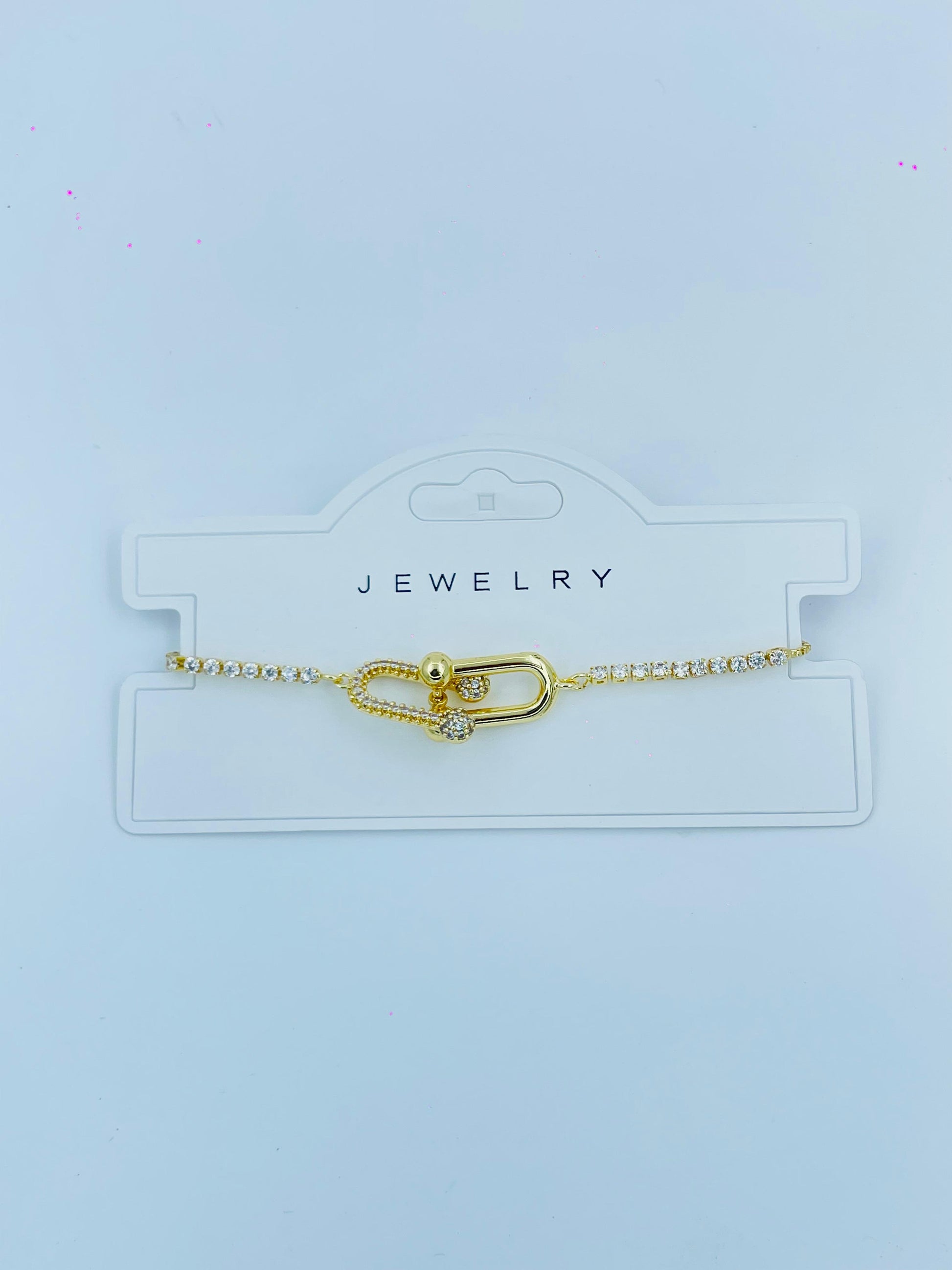 Gold Carabiner Lock Bracelet with CZ Stones – Trendy & Elegant