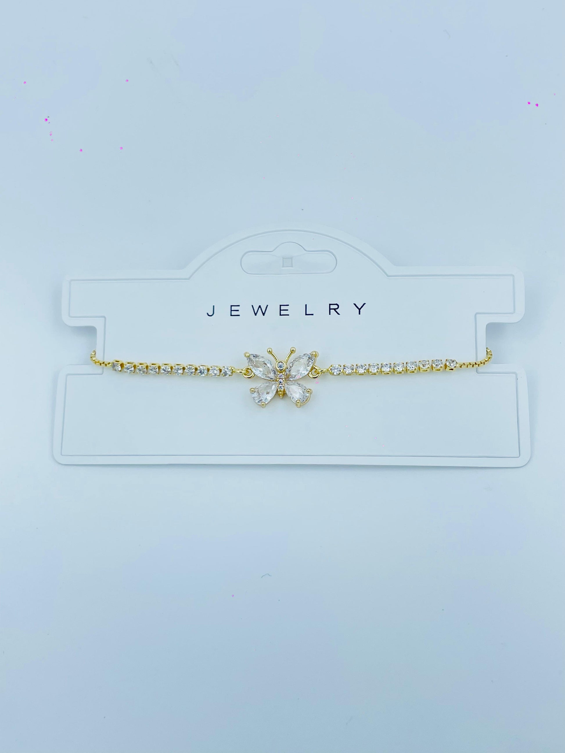 Elegant Butterfly Charm Bracelet – Gold Plated CZ Stone Jewelry