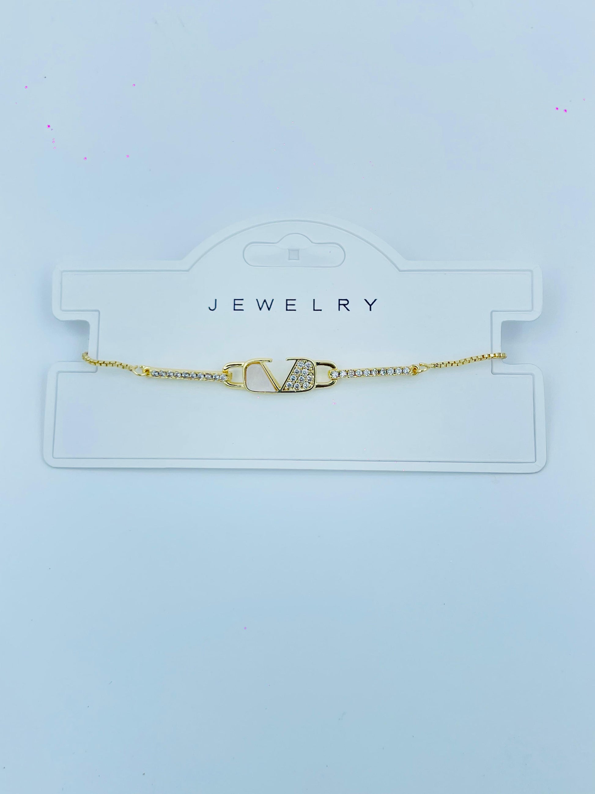 Designer-Inspired V Bracelet – Gold Plated with Crystal Accents