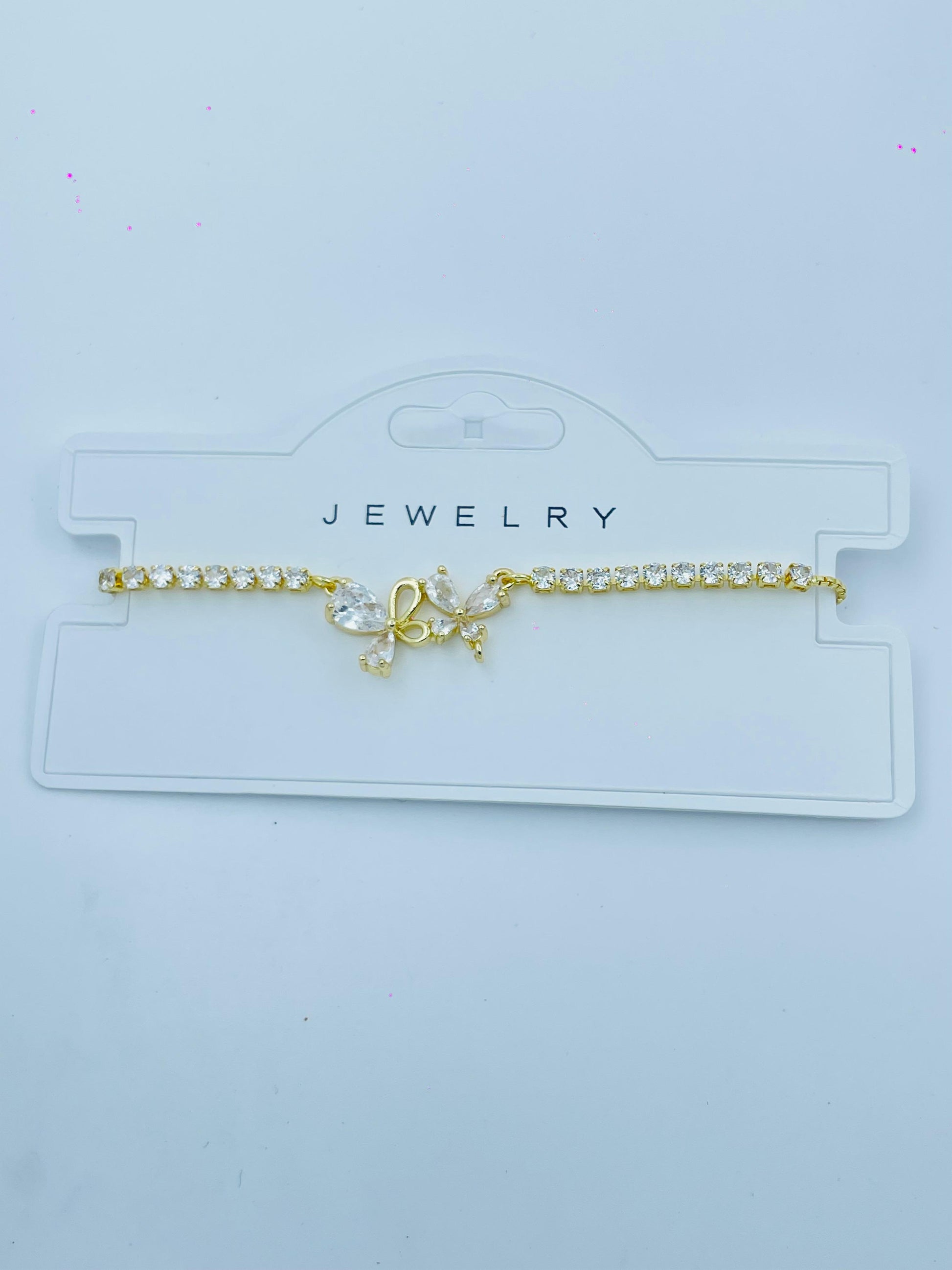 Delicate Butterfly Charm Bracelet – Gold Plated with Crystal Accents