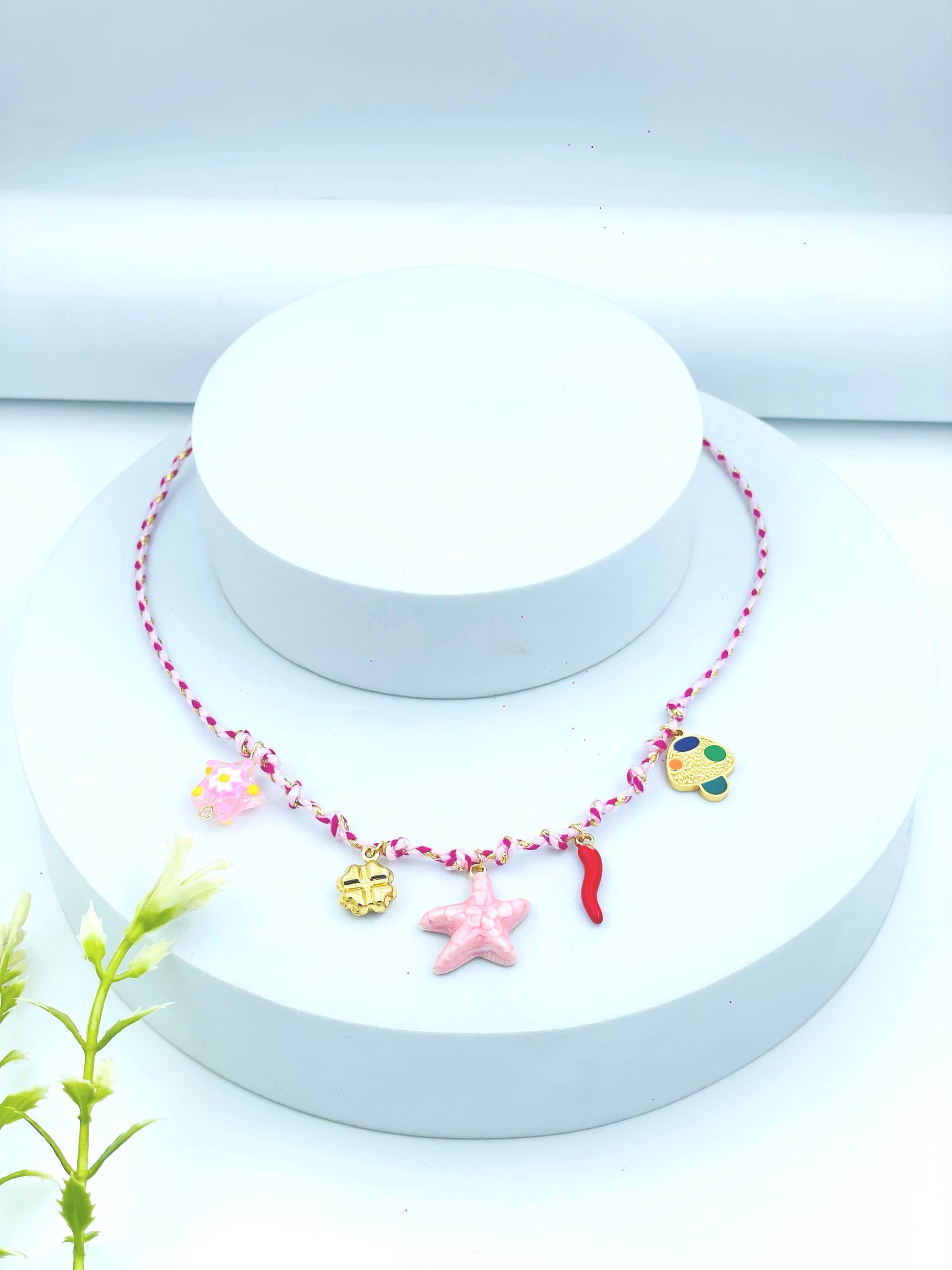 Colorful Charm Necklace with Starfish and Artistic Pendants