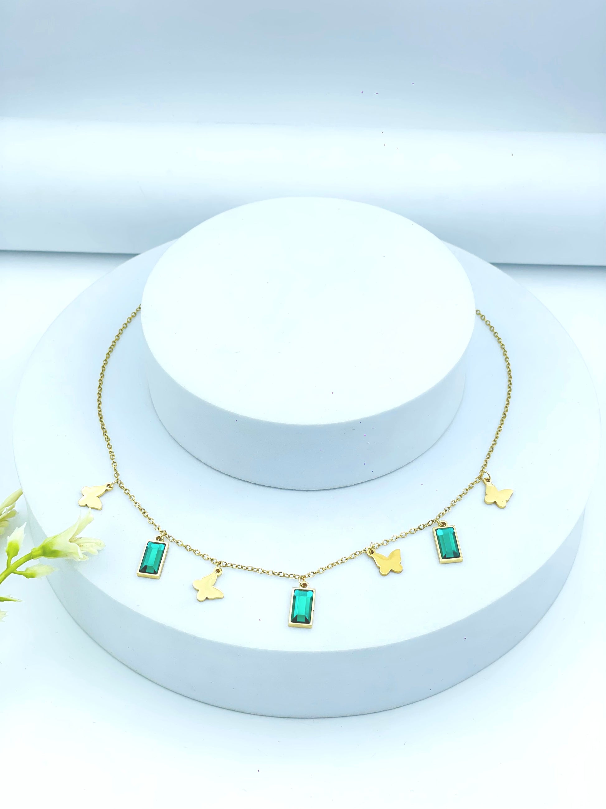 Elegant Butterfly Charm Necklace with Turquoise Accents