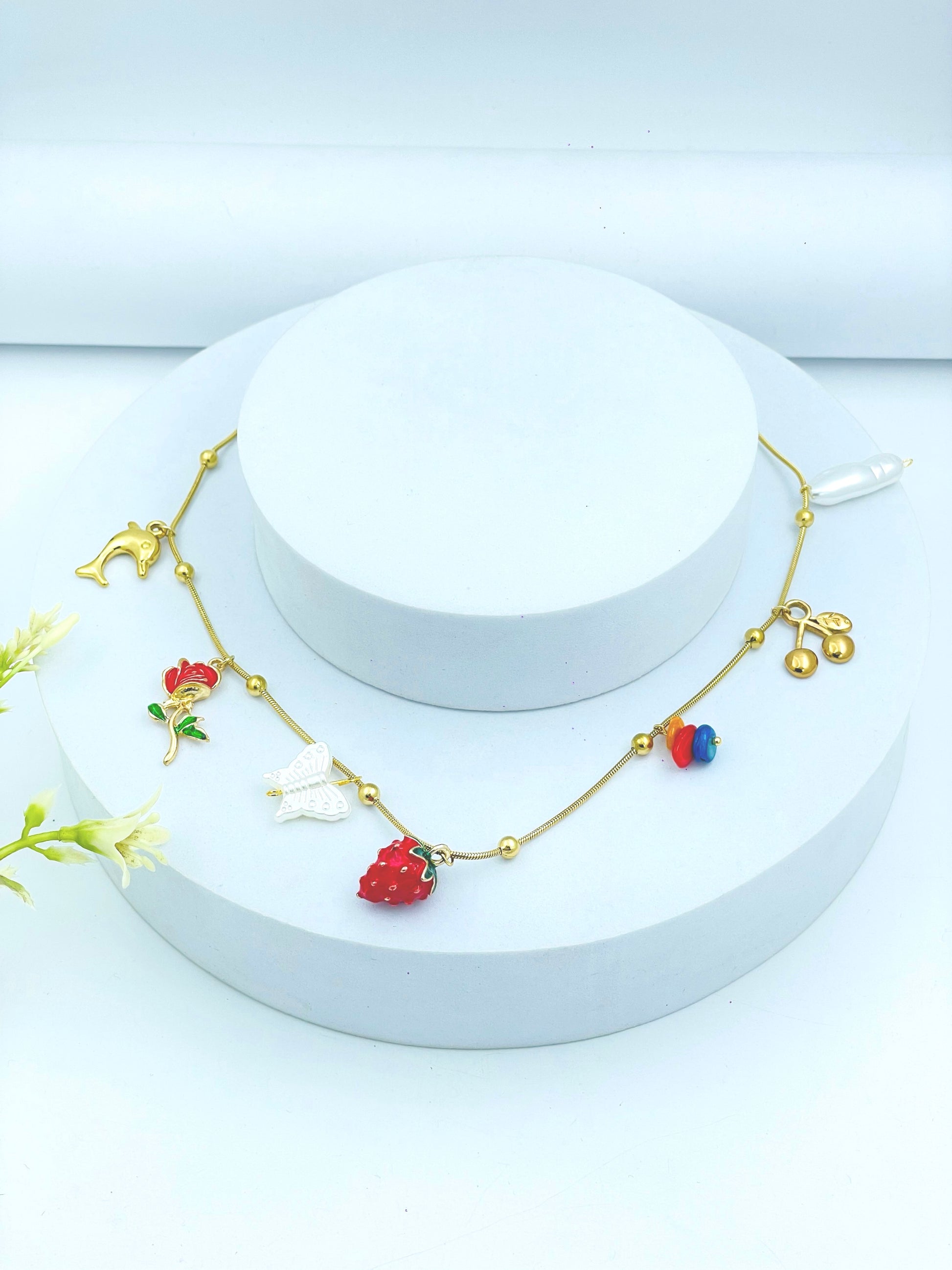 Gold Charm Necklace  Colorful Charm Jewelry