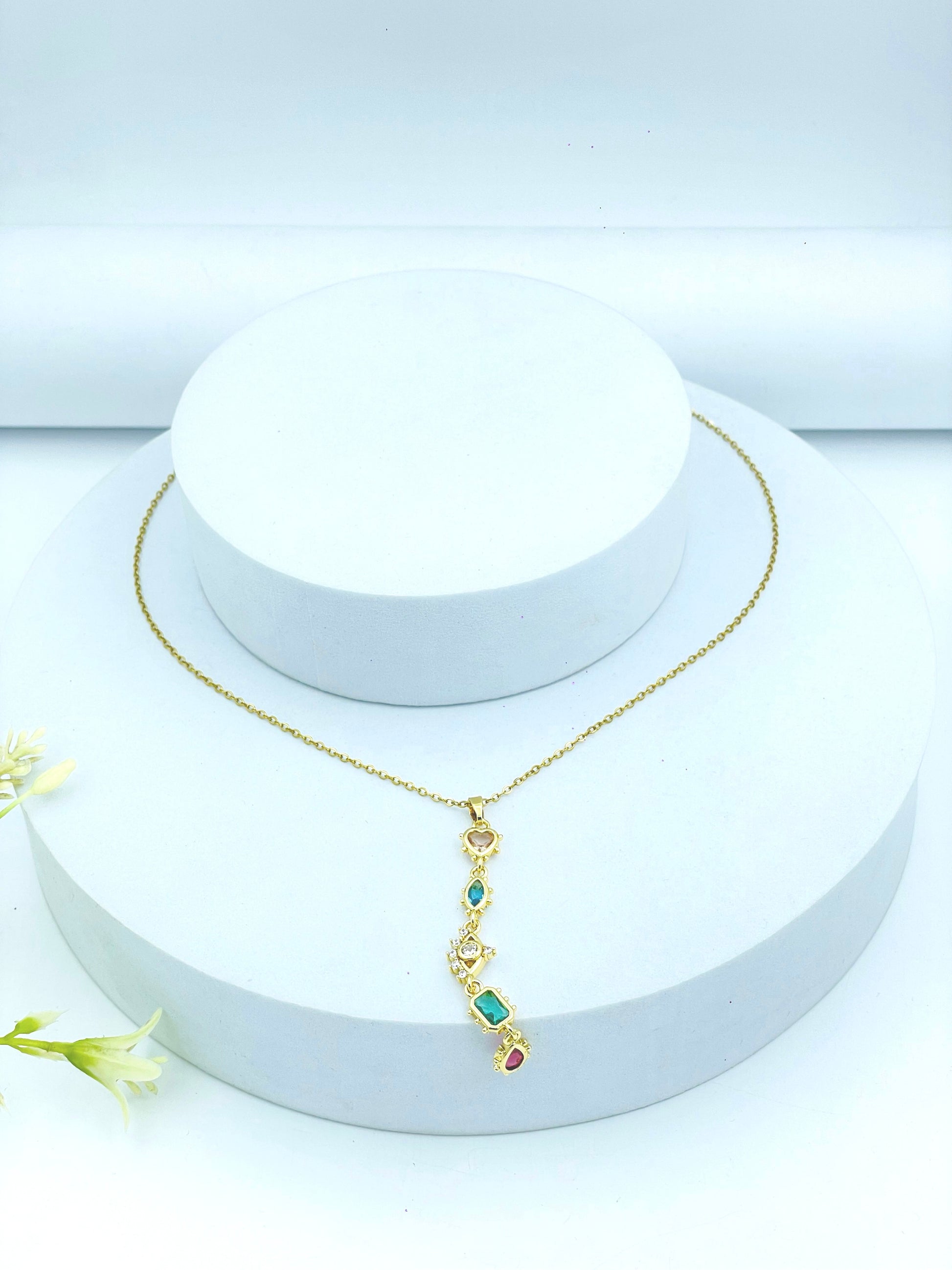 Elegant Colorful Gemstone Pendant Necklace