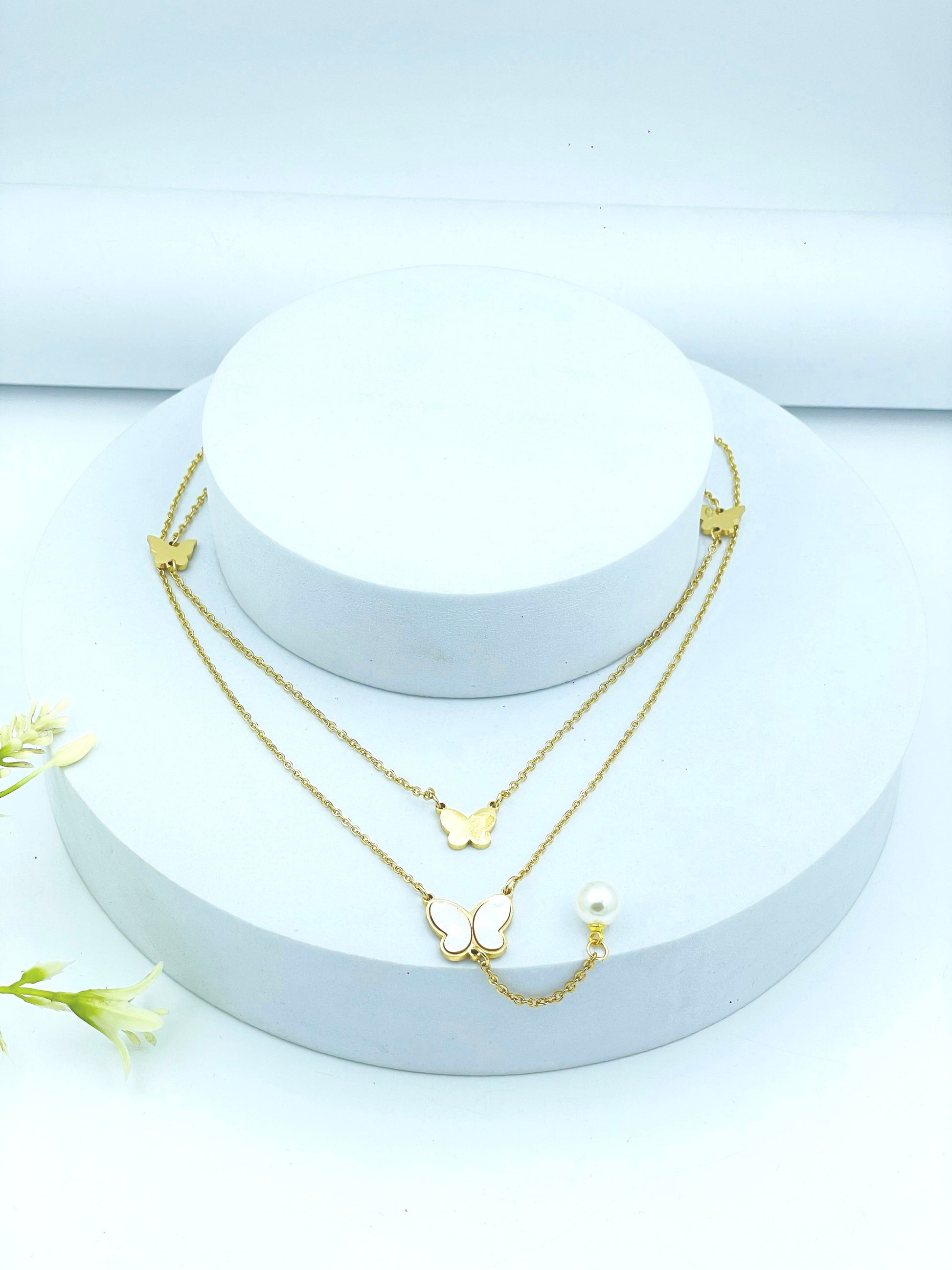 Elegant Butterfly Pendant Layered Necklace