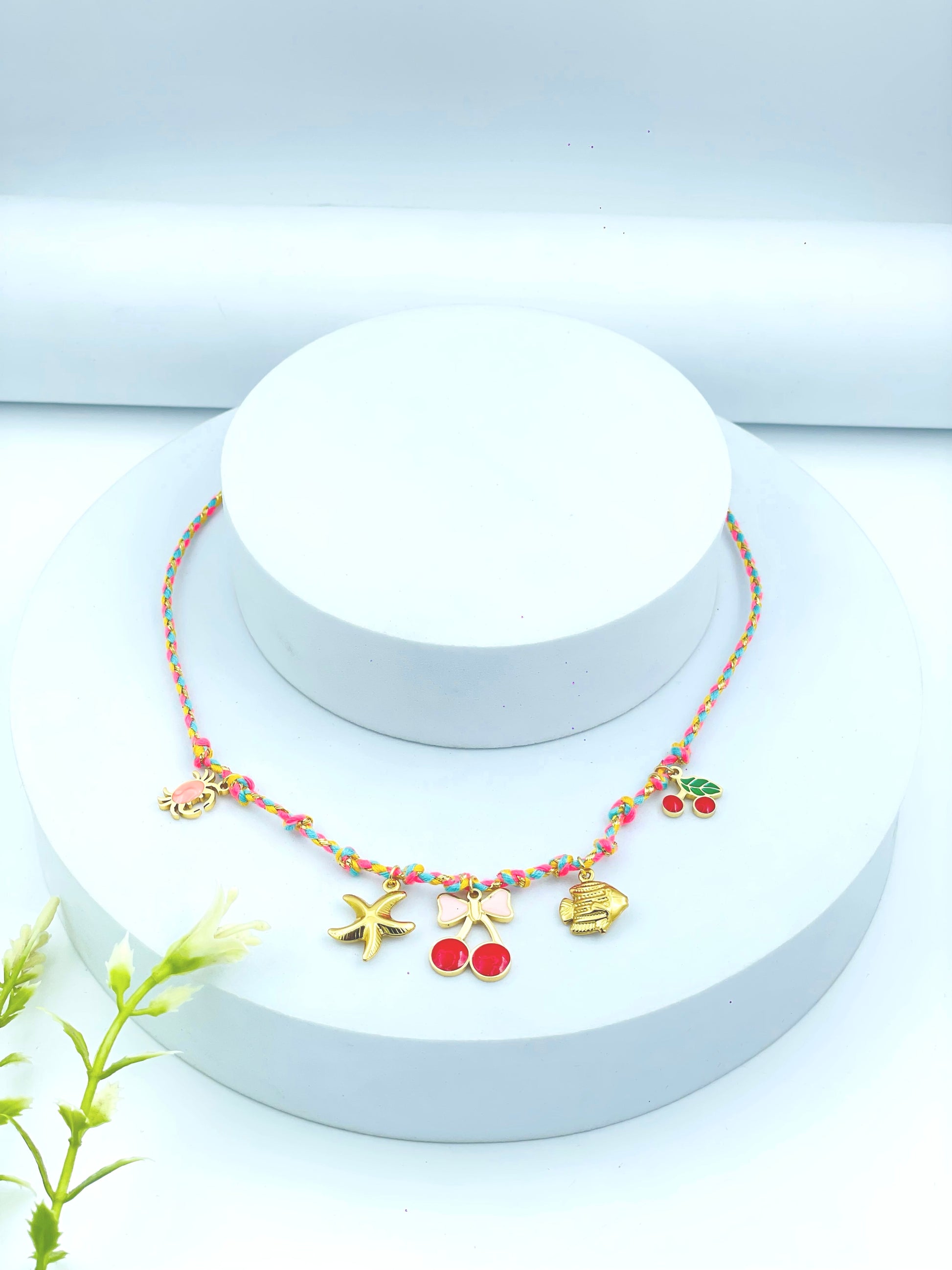 Colorful Beach Charm Anklet with Sea and Fruit Charms